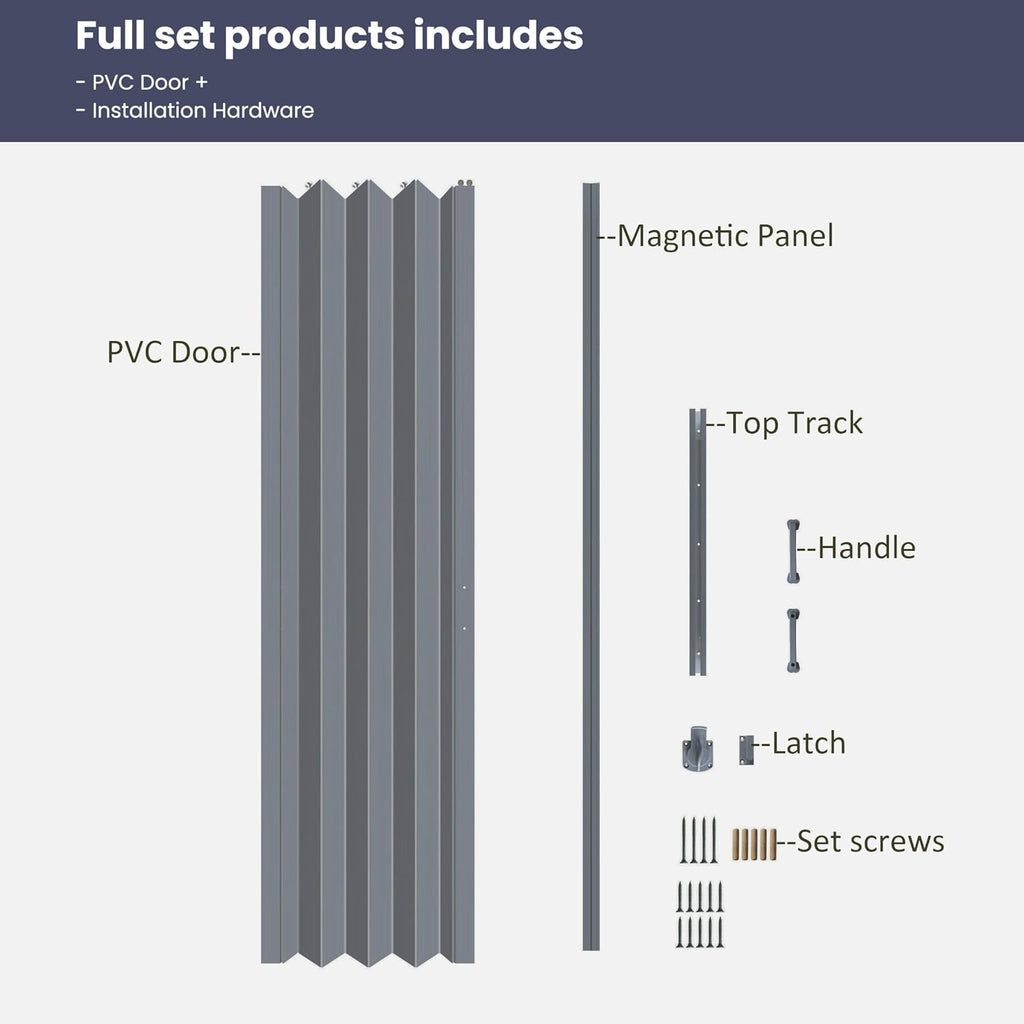 DIYHD 30X96in Interior Folding PVC Accordion Door,Grey,Include Door and Mounting Hardware,Handle,Latch,Folded Width 4-7/8'