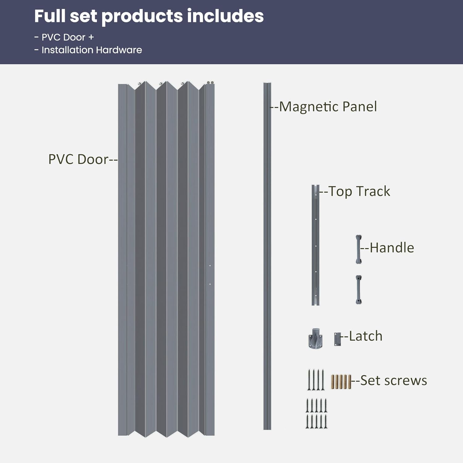 DIYHD 30X96in Interior Folding PVC Accordion Door,Grey,Include Door and Mounting Hardware,Handle,Latch,Folded Width 4-7/8'