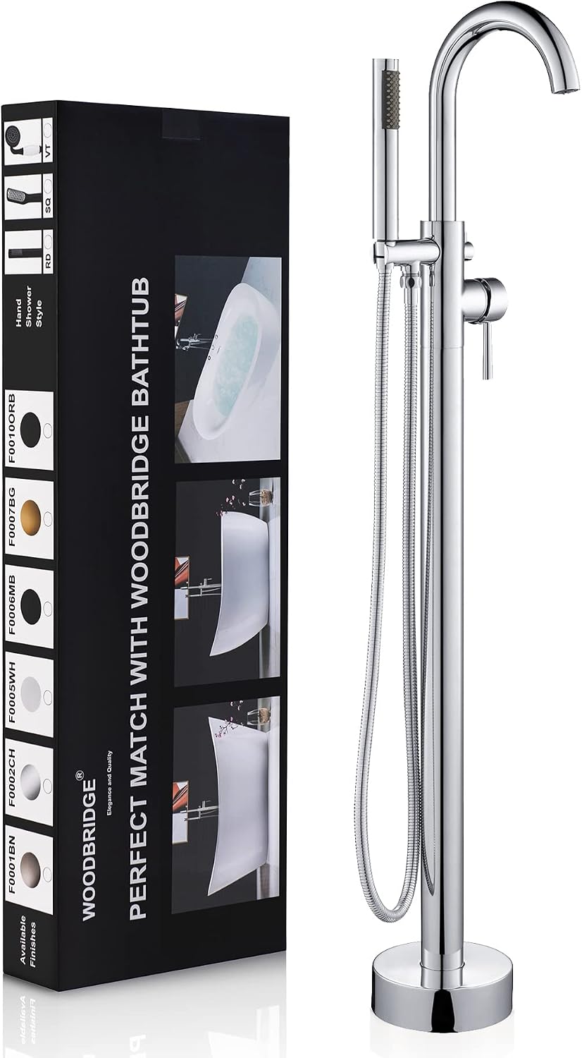 Woodbridge F0002 CH Freestanding Tub Filler Bathtub Chrome Floor Mount Brass Bathroom Faucets with Hand Shower
