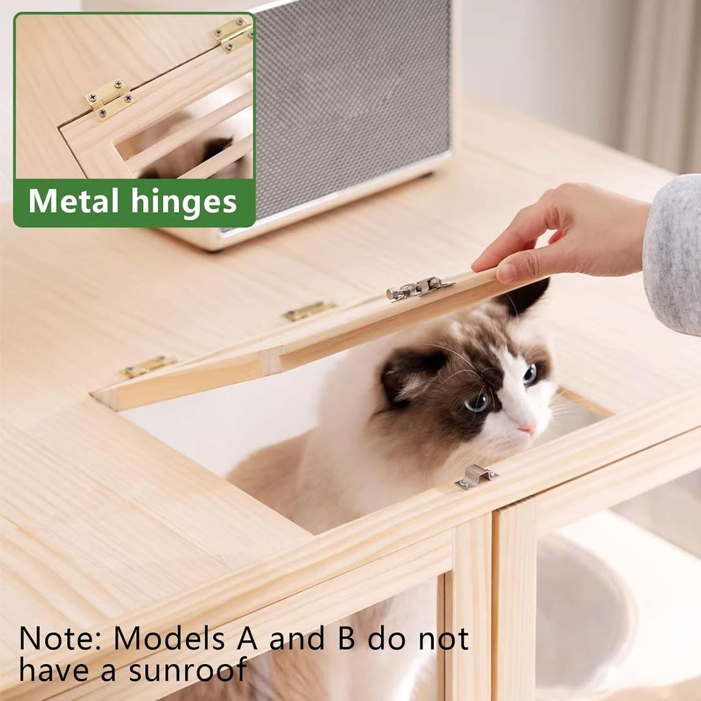 Cat Villa Wooden Cat Cage 4 Features Braked Casters and A Top Skylight Magnetic Cabinet Doors Suitable for 1-2 Cats Top Storage Space Cat Condo(60 * 60 * 80cm)