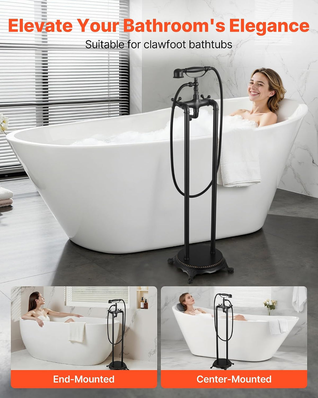 VEVOR Clawfoot Bathtub Faucet, Freestanding Tub Faucets with Handheld Shower, Vintage Oil-Rubbed Bronze Tub Filler Faucet Shower Kit with 360° Rotation Spout & 59-inch Long Hose for Bathtubs