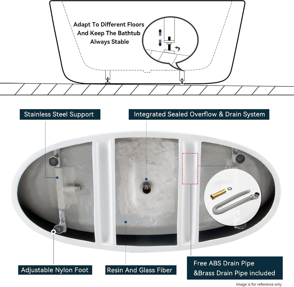 FerdY 67' Acrylic Freestanding Bathtub, Contemporary Soaking tub with cUPC Certified, Elegant Oval Shape, Brushed Gold Drain, Tahiti