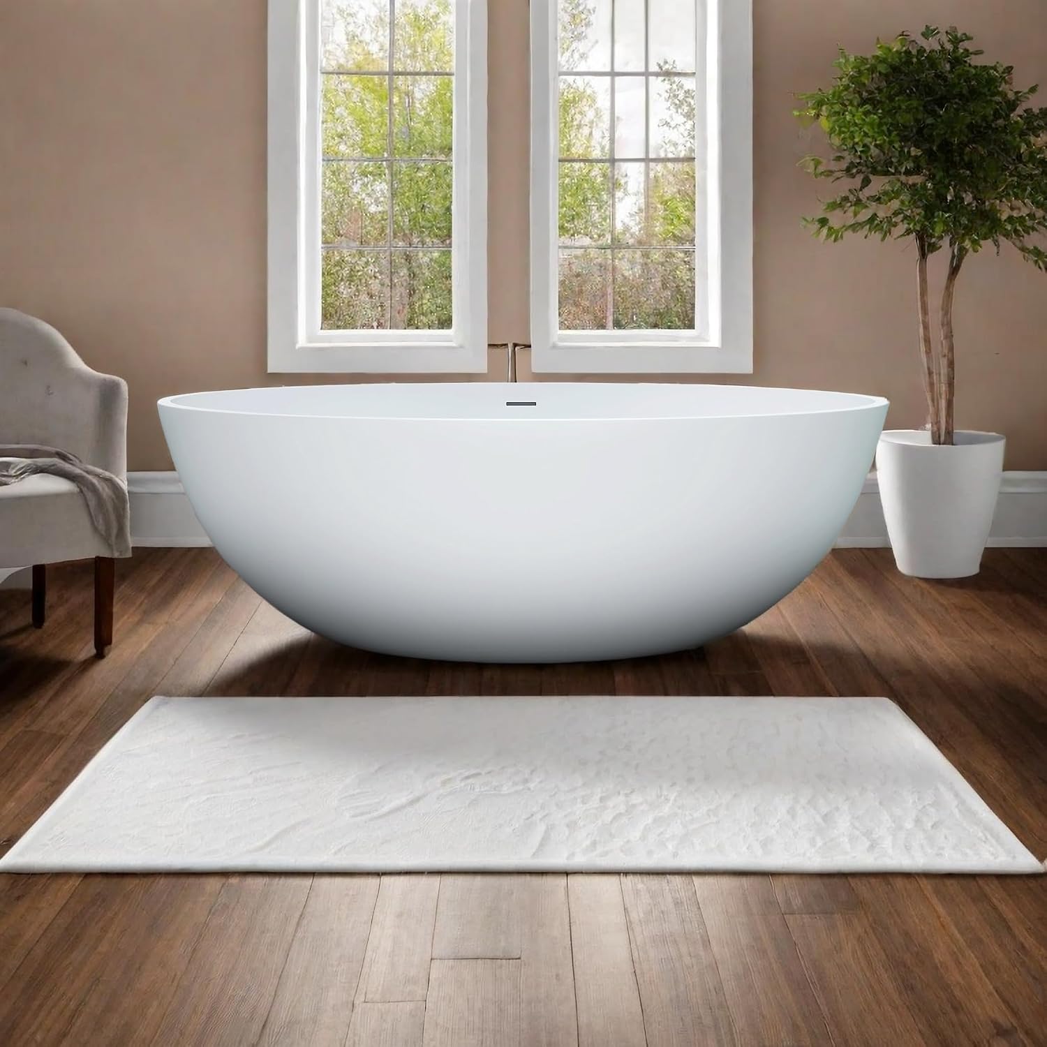 67'' Freestanding Soaking Bathtub Stone Resin Deep Bathtub Modern Bathtub Deep Soaking Bathtub with Overflow and Pop-up Drain…