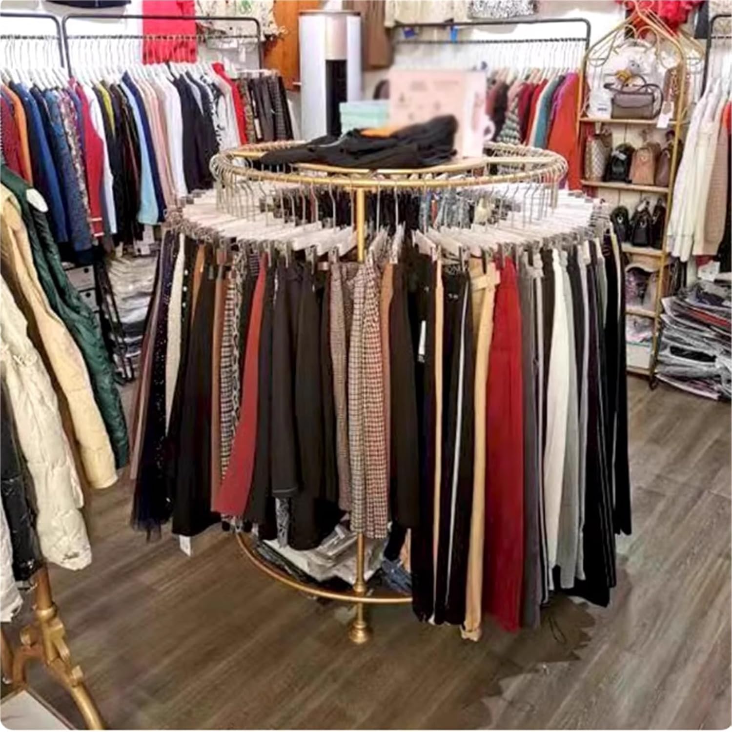 Sturdy Metal Garment Rack, Round, Floor Standing Clothing Display Stand, Multi-Purpose, Heavy Duty, for Bedroom Boutique Commercial Shop Laundry Room(Gold,70 * 130cm)