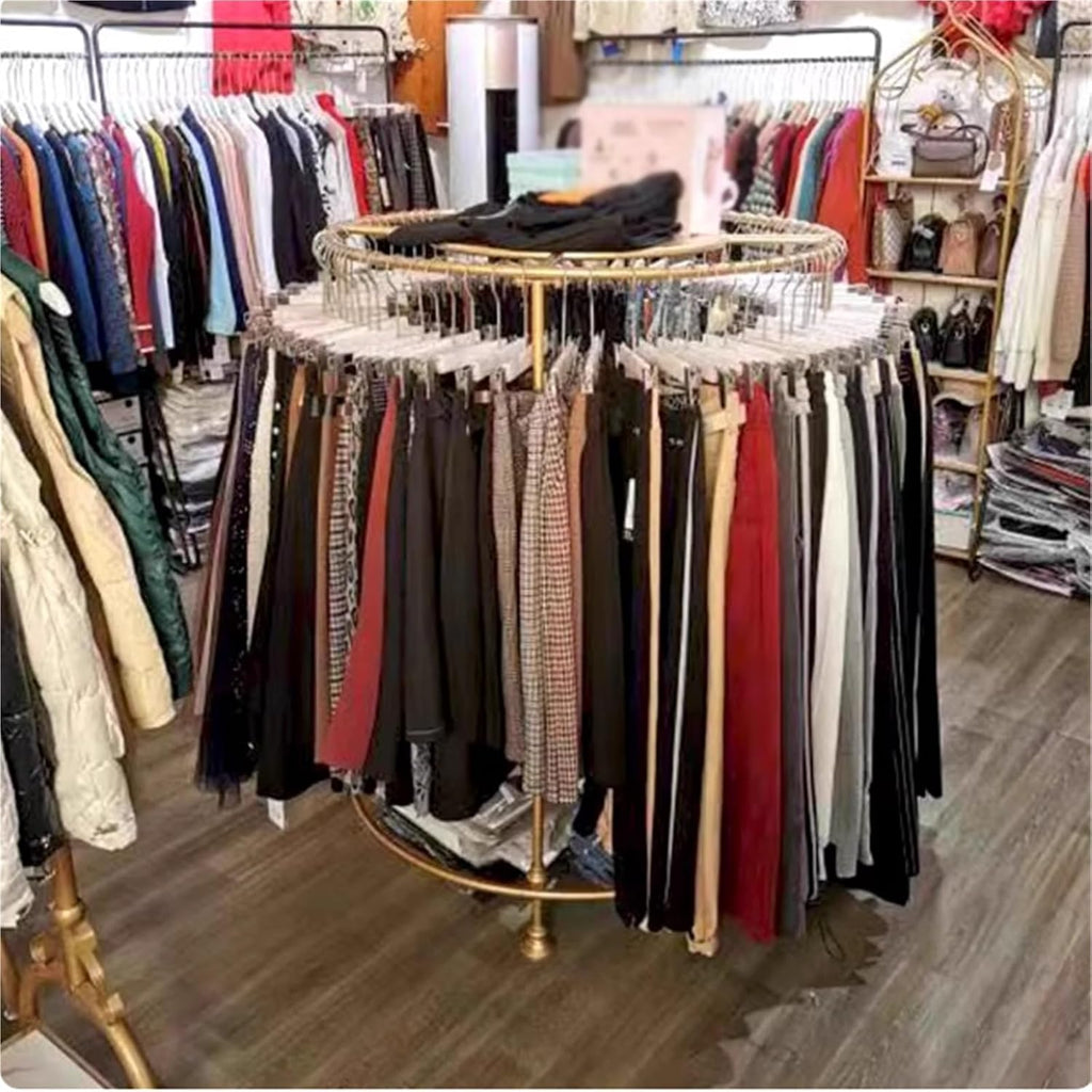 Metal Garment Rack, Round, Floor Standing Clothing Display Stand, Multi-Purpose, Heavy Duty, for Bedroom Boutique Commercial Shop Laundry Room, 130cm/51.1in(Gold,100 * 130cm)