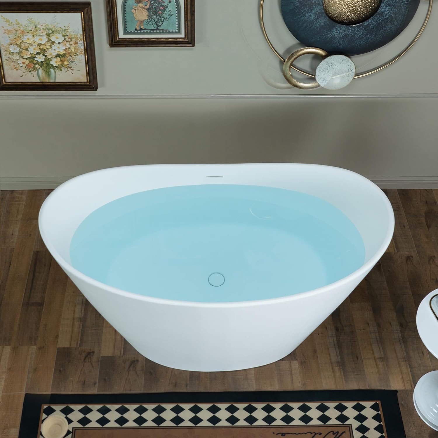 WOODBRIDGE 59 in. x 29.13 in. Stone Resin Luxury Contemporary Solid Surface Freestanding Bathtub in Matte White
