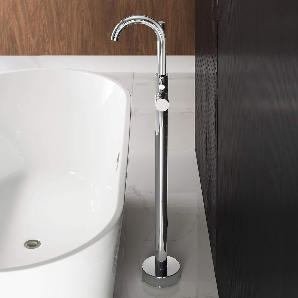 Woodbridge F0002 CH Freestanding Tub Filler Bathtub Chrome Floor Mount Brass Bathroom Faucets with Hand Shower
