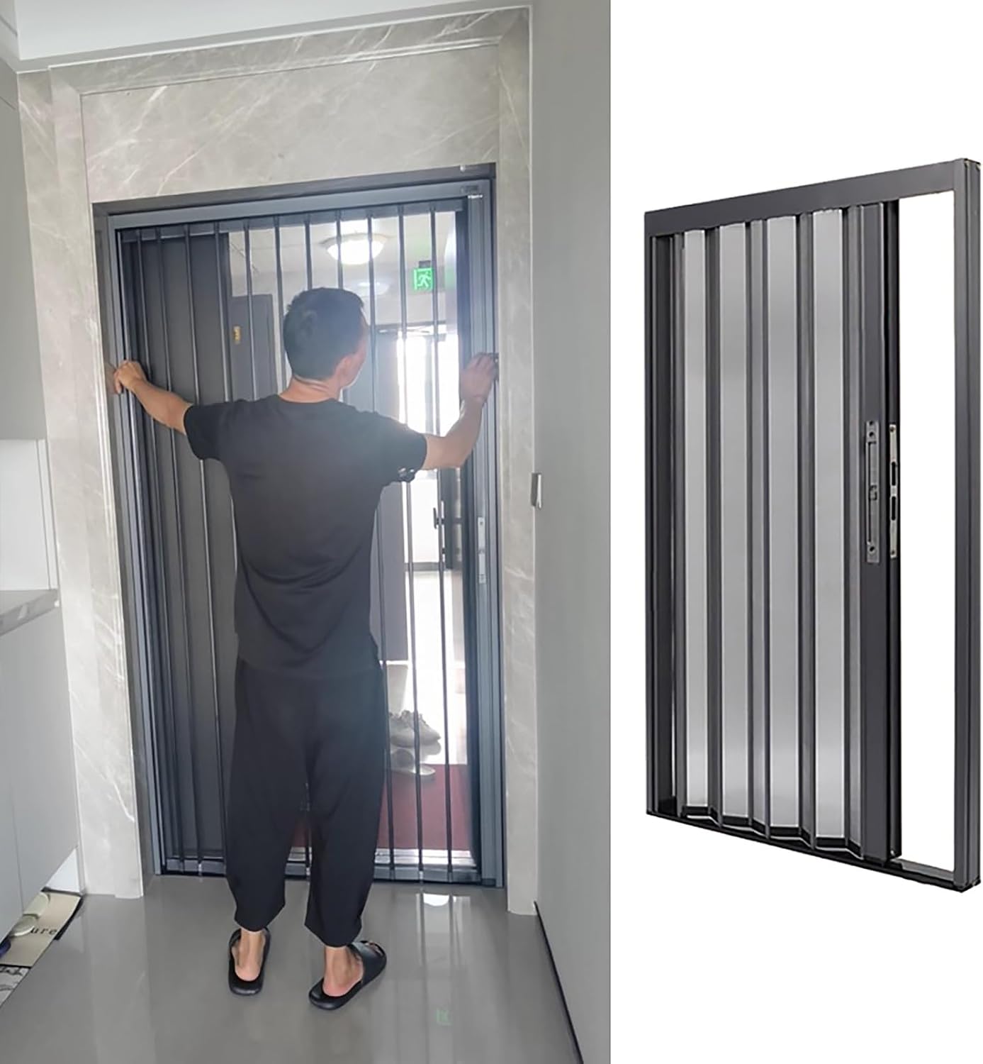 96 Inches Tall Accordion Door with Ventde Mesh, Aluminum Folding Sliding Door Multifold Screen Gate, Lockable Retractable Door Kit for Bedroom(22x39inch)
