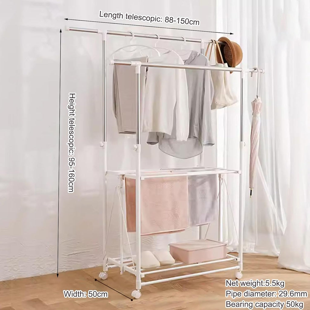 Clothes Drying Rack Foldable,Clothing Drying Rack 3-Tier Collapsible Four-Legged Clothing Rack,Free-Standing Large Drying Rack,Portable Garment Rack, for Laundry,Indoor, and Outdoor ( Color : White ,