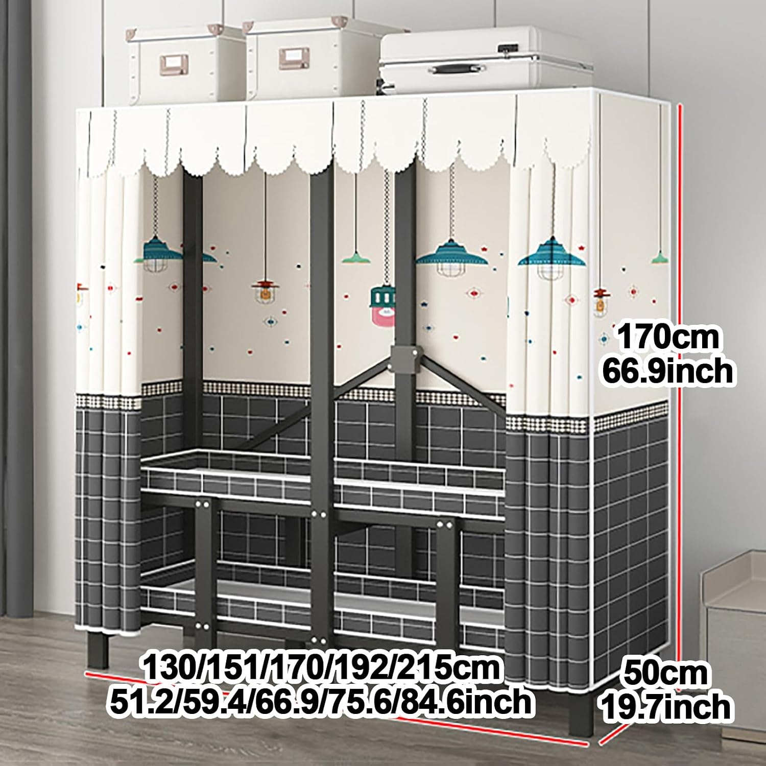 Heavy Duty Portable Wardrobe Closet With Cover, Covered Clothing Coat Storage Organizer For Hanging Clothes, Garment Rack With Hanging Rods(Blue1,130cm/51.2inch)
