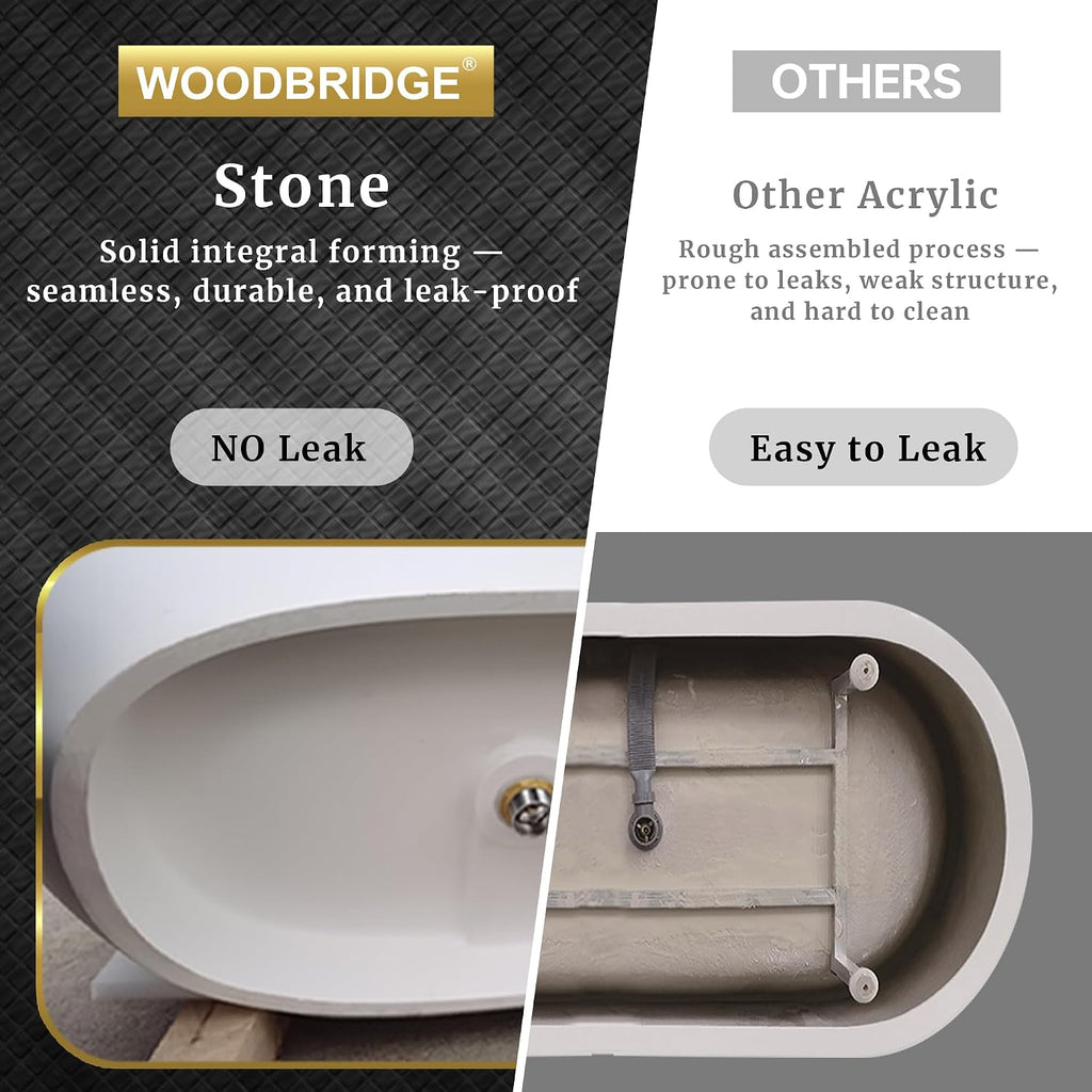 WOODBRIDGE 55 in. x 31.5 in. Stone Resin Luxury Contemporary Solid Surface Freestanding Bathtub in Matte White