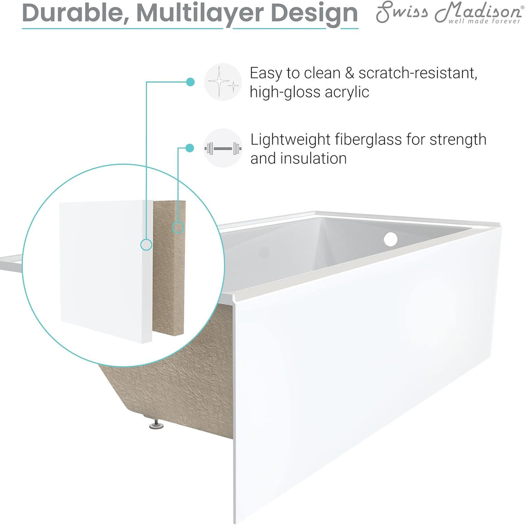 Swiss Madison Well Made Forever SM-AB545 Ivy Alcove Tub, 60' x 30', Glossy White