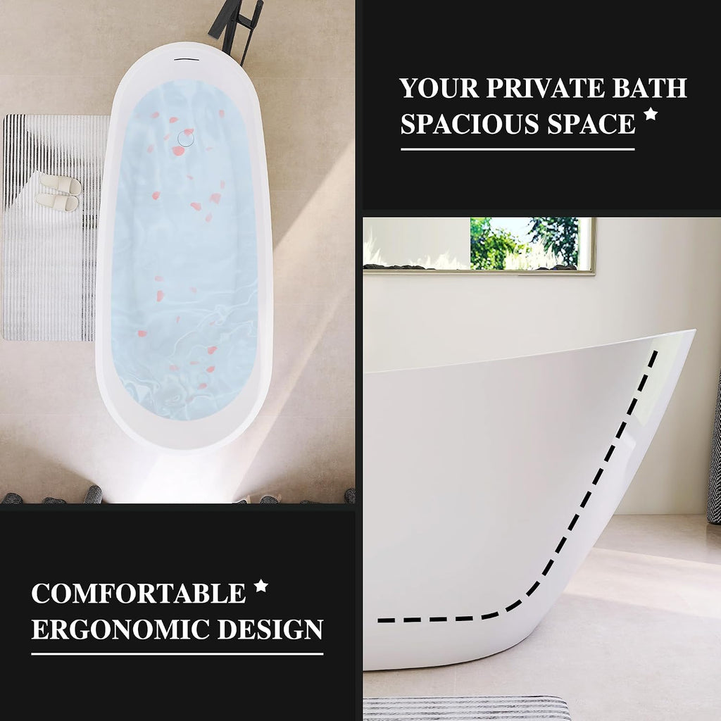 67' High-back Acrylic Tub, Freestanding Bathtubs, Soaking Tubs with Integrated Overflow and Drain, cUPC Certified