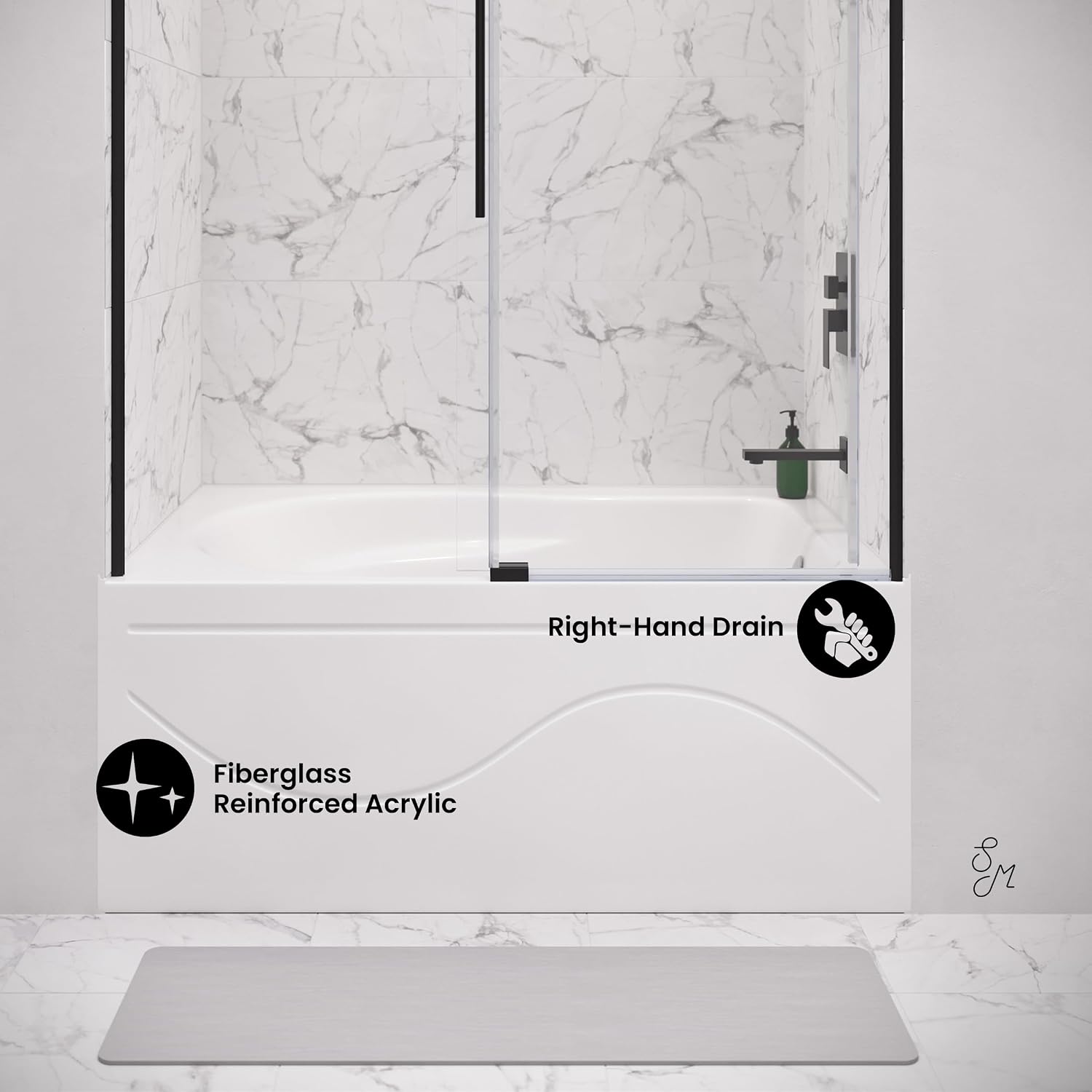 Swiss Madison Ivy 54'' x 30' Bathtub with Apron Right Hand Drain in White