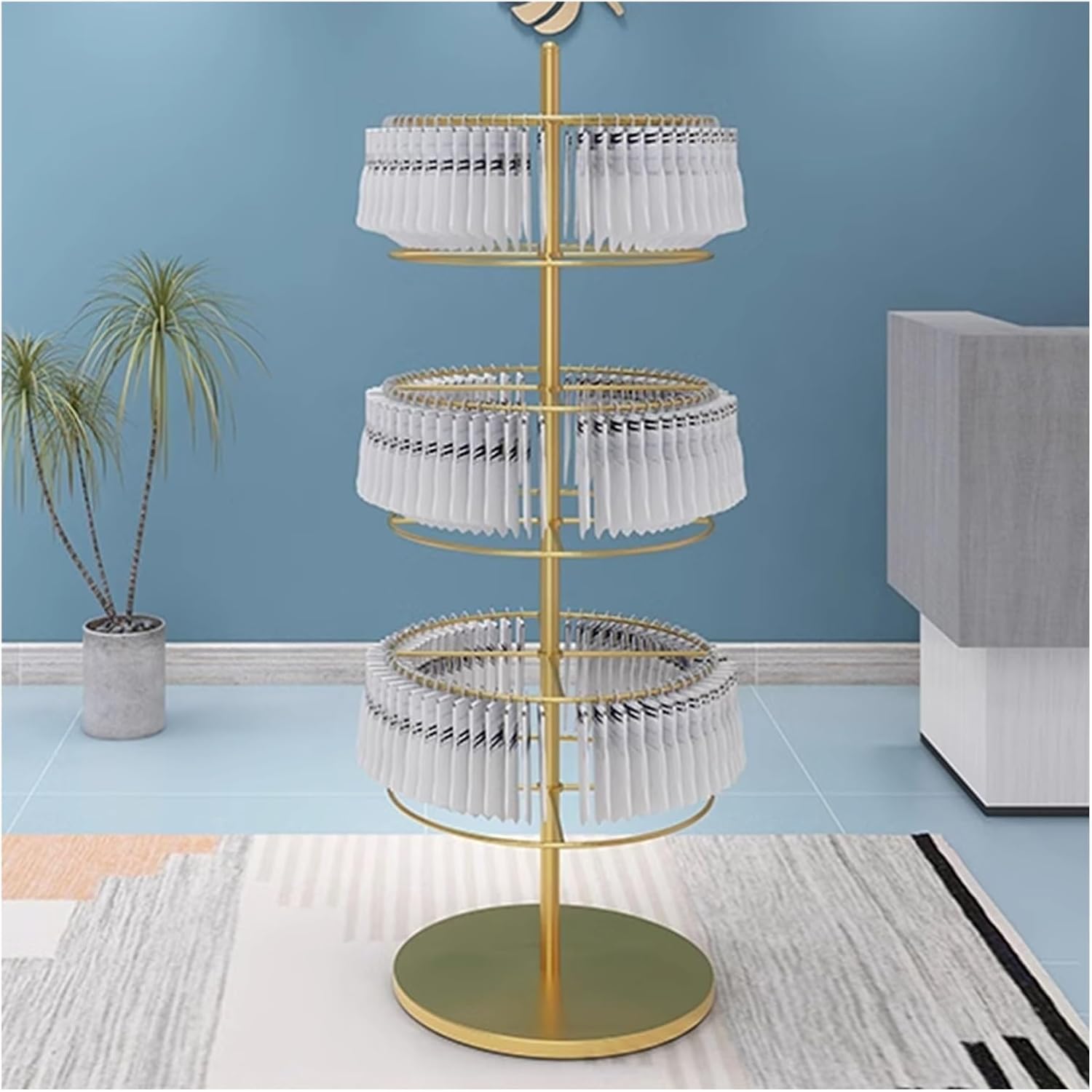 Socks Display Stand, Garment Rack, Floor Standing Bra Hangers Holder, Clothing Store Underwear Metal Rotating Display Rack for Underwear Panties (Color : Gold, Size :