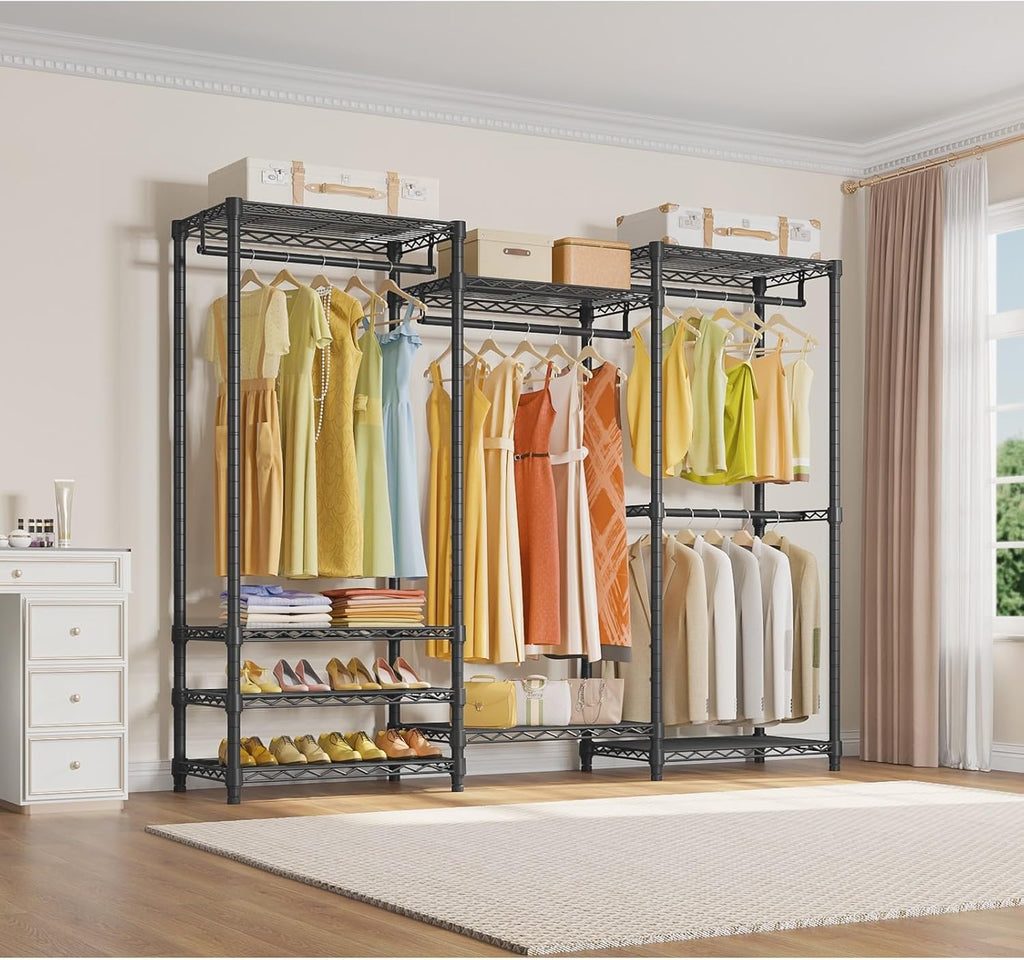 VIPEK V5 Heavy Duty Clothes Rack, Portable Closet Wardrobe with 4 Hanging Rods & 8 Shelves, Freestanding Adjustable Garment Rack for Bedroom, Walk-in Closet, 890 lbs Capacity, Black, 68.9' L