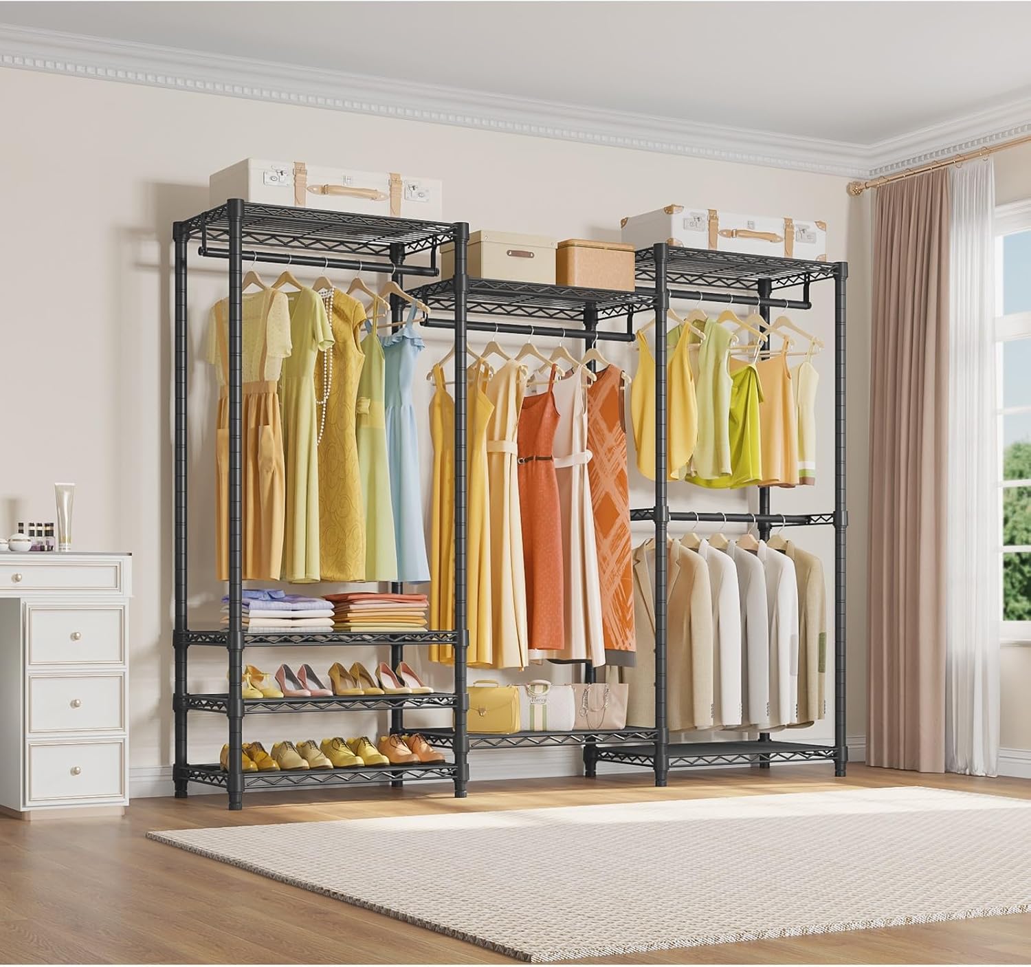 VIPEK V5 Heavy Duty Clothes Rack, Portable Closet Wardrobe with 4 Hanging Rods & 8 Shelves, Freestanding Adjustable Garment Rack for Bedroom, Walk-in Closet, 890 lbs Capacity, Black, 68.9' L