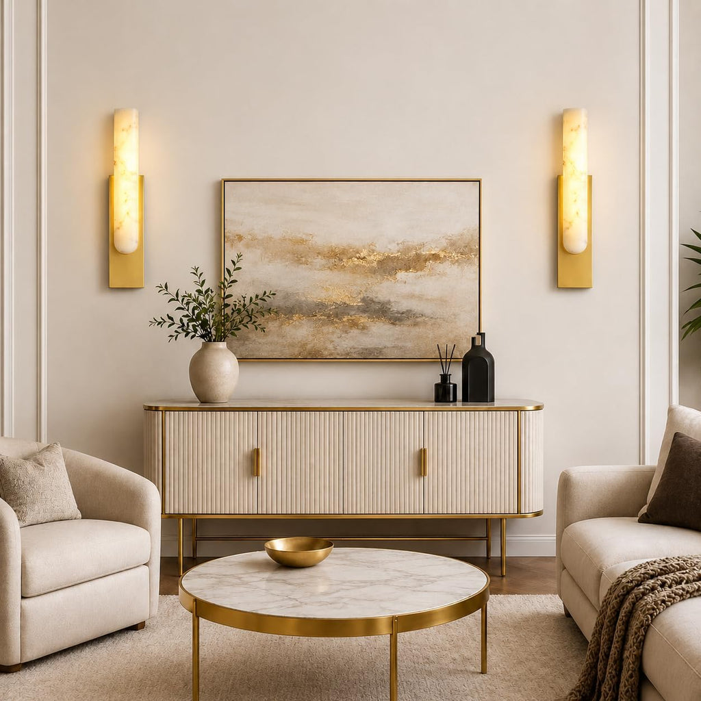 Modern Dimmable Wall Lamp Bedroom Sconces Imitation Marble Wall Lights Hardwired Bedside Wall Lamps Built-in LED for Living Room Porch Farmhouse Light Fixture Wall Decor Set of 2