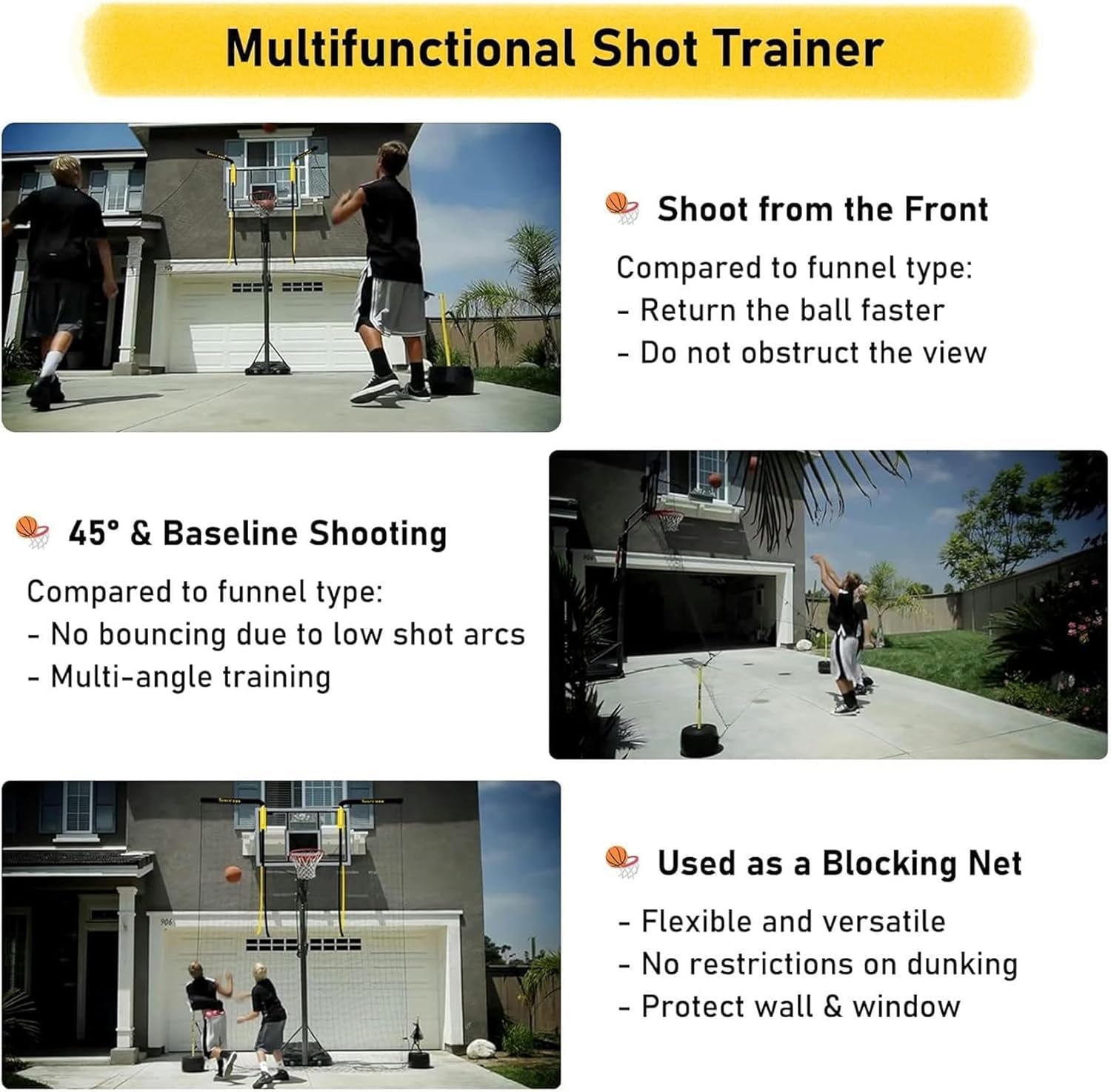 Power Network Basketball Rim Net Return Metal Basketball Hoop Returner for Home and Outdoor Practice, Park Court Shooting, 3 Point Shot/Jump Shot/Free Throws
