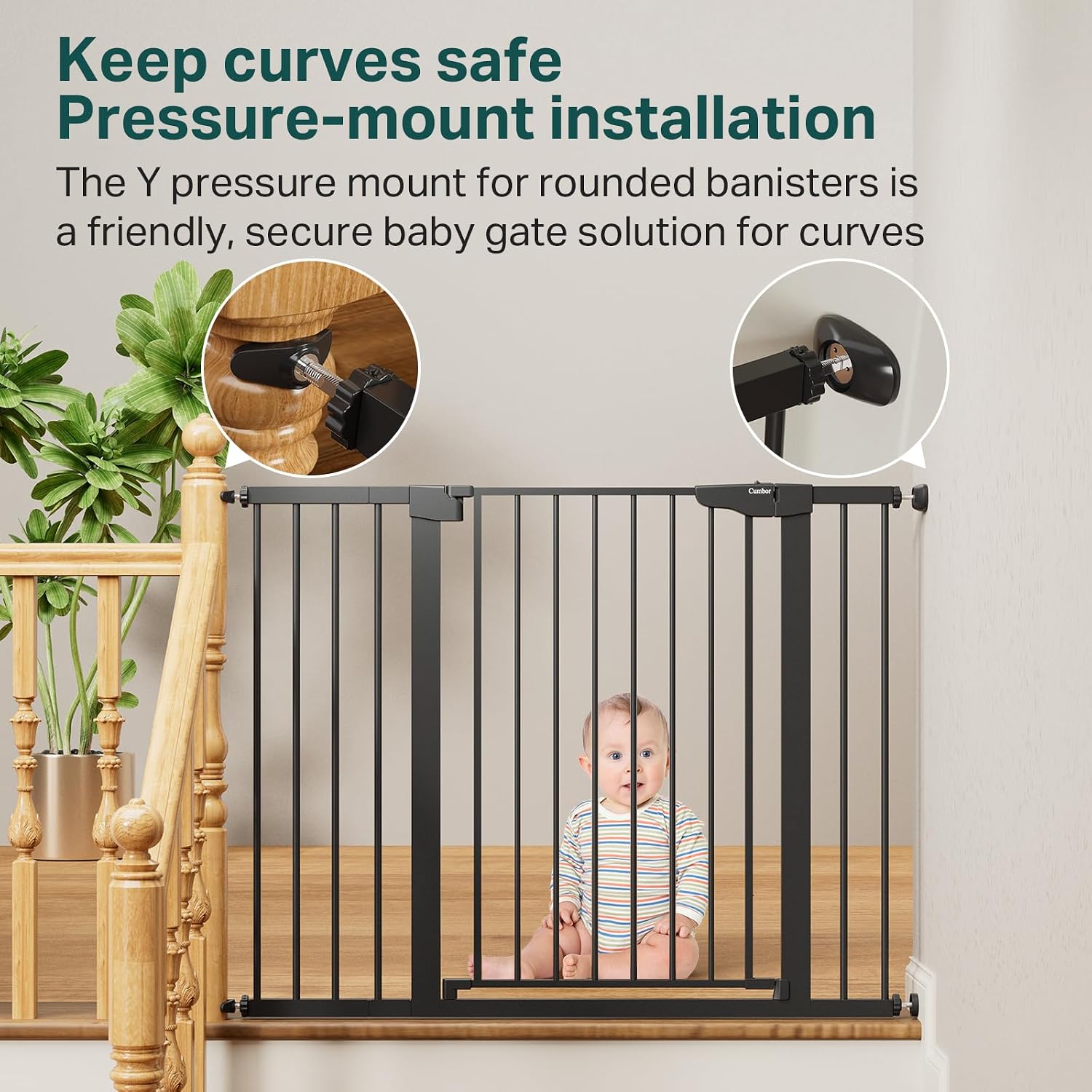 Cumbor 36' Extra Tall Baby Gate for Stairs, 29.7-48' Wide Dog Gates for Doorways, Auto Close Safety Gate for Babies and Pets, Easy Install, Pressure Mounted, Fits Doorways, Stairs, Entryways, Black
