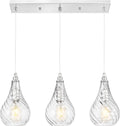 TENGXIN 3-Light Pendant Lights for Kitchen Islands - 6 Inch Brushed Nickel with Striped Glass. Farmhouse Style, Ideal for Dining Rooms and Bedrooms, Model TXPLBN12-3.