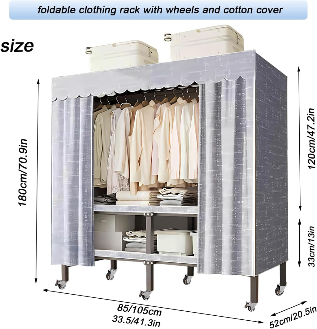 Heavy Duty Rolling Covered Metal Garment Rack with Lockable Wheels and Door, Load 2000lbs, Portable Closets for Hanging Clothes, Large Capacity 360°Enclosed Clothing Racks (A, 41.3in/105cm)