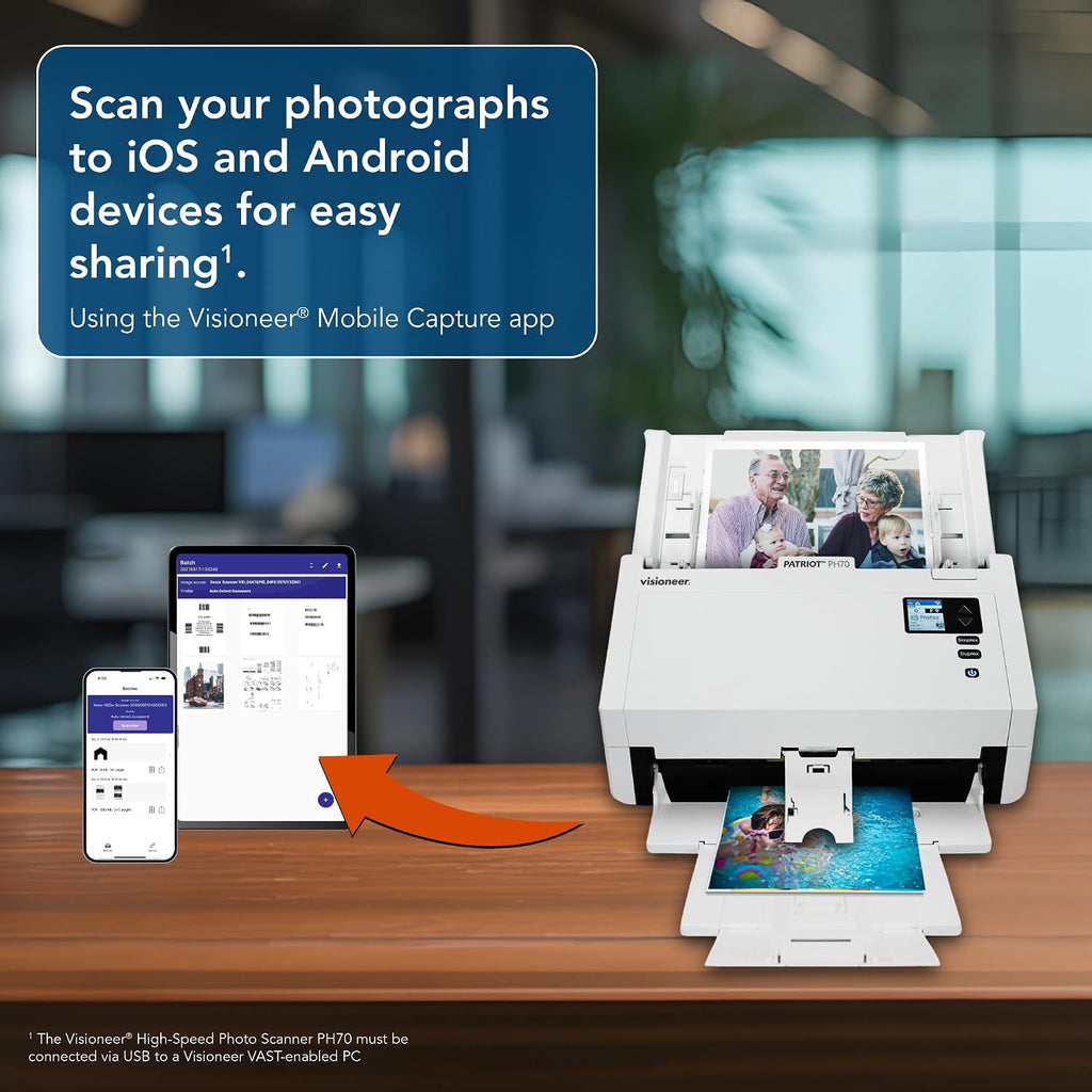 Visioneer High-Speed Color Photo and Document Scanner PH70, 600 dpi, USB, Scans 110 Photos Per Minute, 50-Photo Automatic Document Feeder (ADF), for Laptop or Desktop