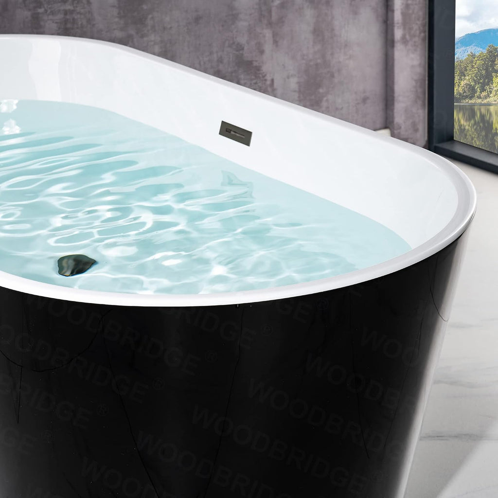 WOODBRIDGE 67' Acrylic Freestanding Bathtub Contemporary Soaking Tub, Black Acrylic(Matte Black Drain/Overflow),BTA1813-MB