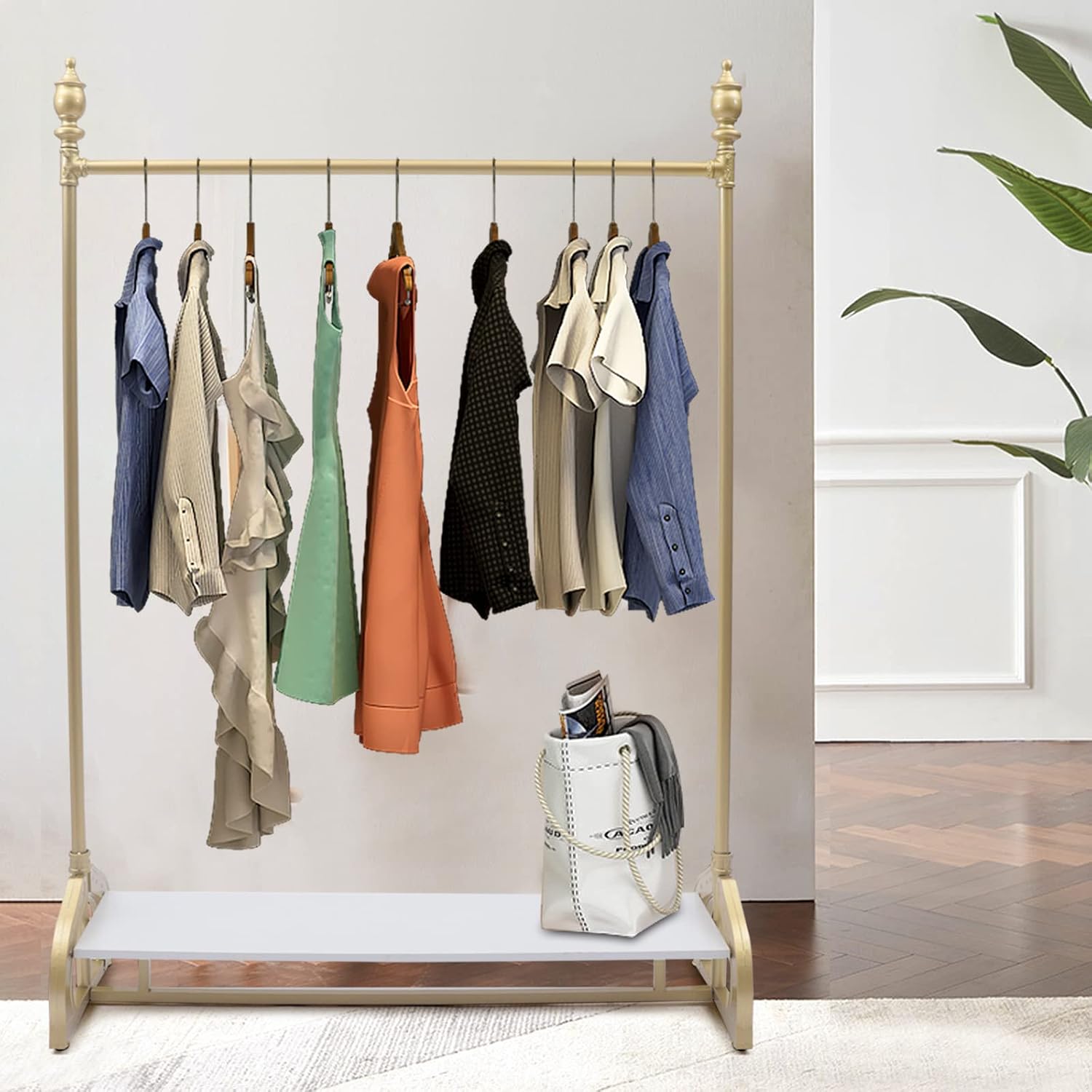 TFCFL 1.7M×1.2M Gold Decorative Wedding Dress Rack Stand Square Freestanding Garment Rack Bedroom Clothing Store Metal Modern Clothes Display Rack Iron Frame for Outdoor Indoor Decor