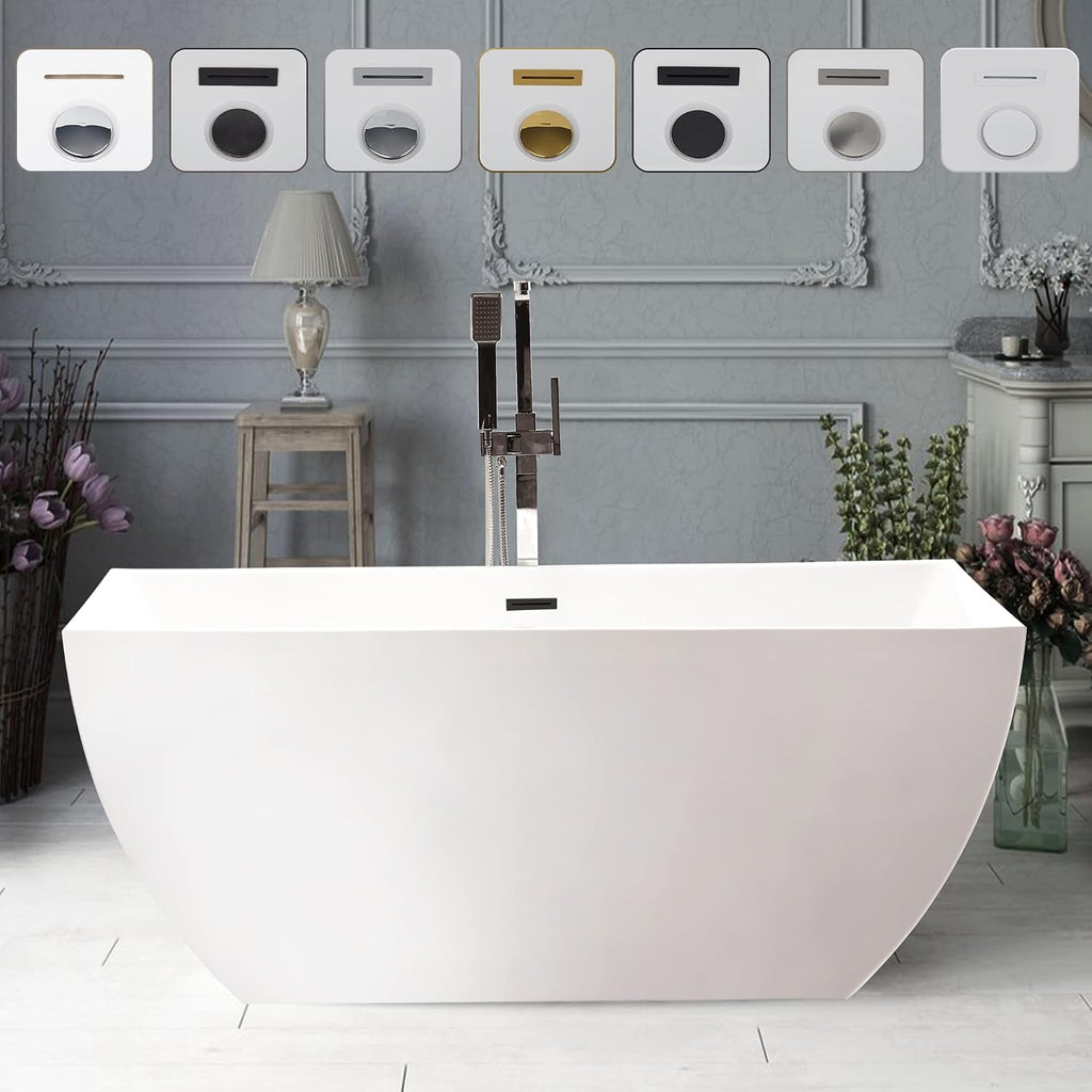 Vanity Art 67' X 32' Acrylic Freestanding Bathtub | Home Improvement Bathtubs with Contemporary Design for Soaking and Bathing, Overflow and Pop-up Drain with UPC Certified, VA6821-BN-L