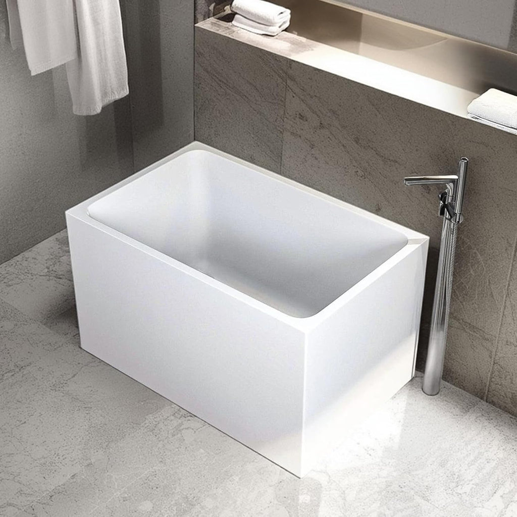 47' Acrylic Freestanding Bathtub, Rectangular Soaking Tub with Chrome Overflow & Pop-Up Drain, CUPC Certified Solid Surface Bathtub for Modern Bathroom,Gloss White