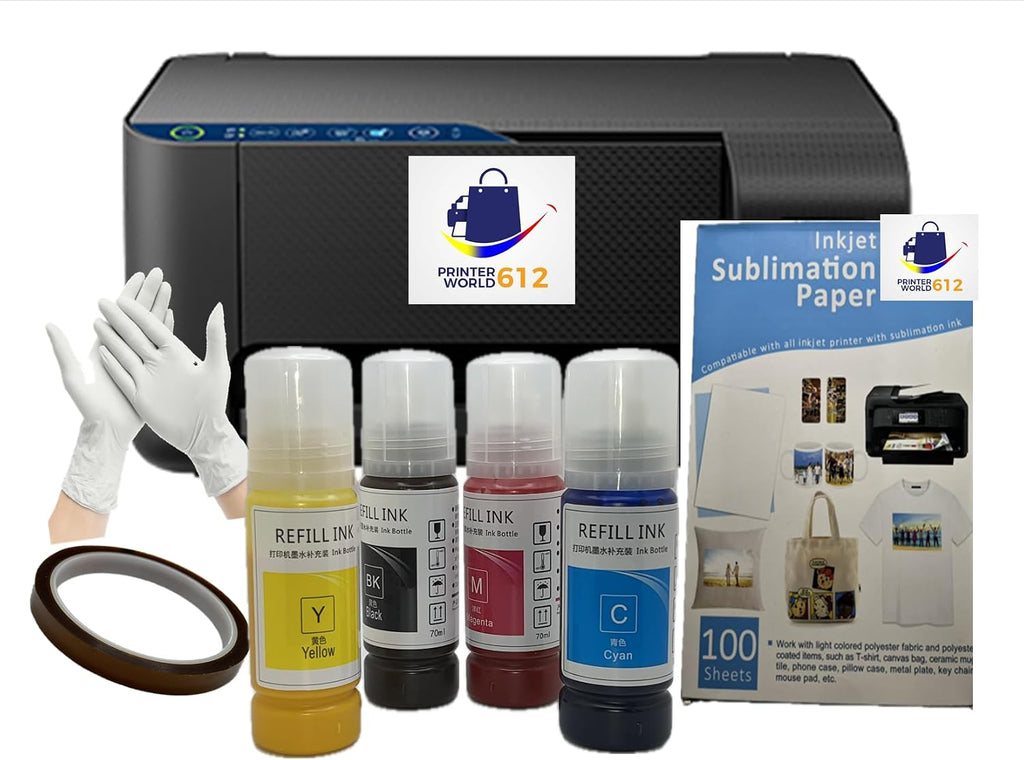A4 Sublimation Printer for Clothes, T-Shirt Transfer Printing Machine, Direct to Film Printer. 4 Sublimation Ink Set: C/M/Y/B, Printing Paper,Tape Heat. Printers New