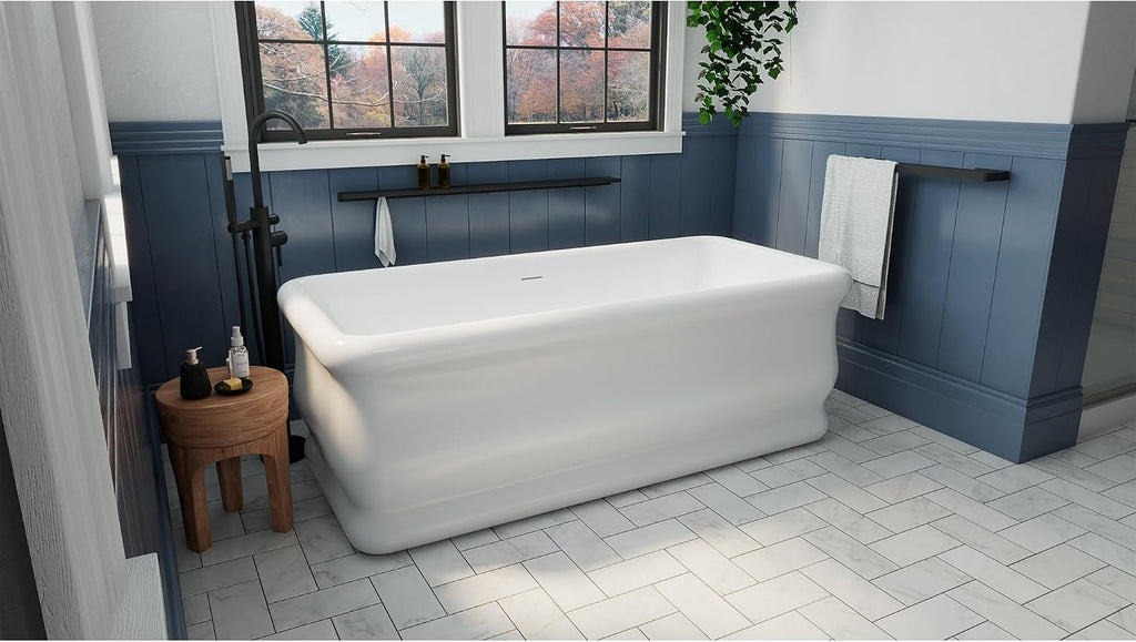 Crest 70-7/8 in. L x 32-2/3 in. W x 23-5/8 in. H Freestanding Acrylic Bathtub, Matte Black Drain
