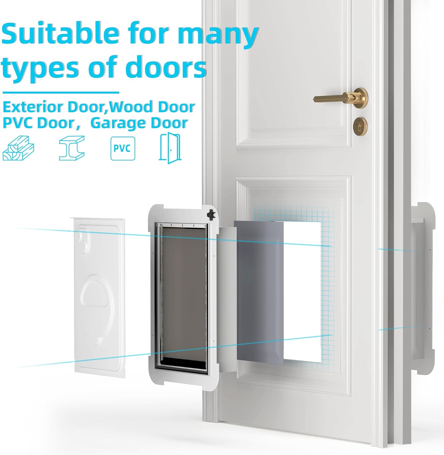 3-Flap Never Rust Extra Large Dog Door for Doors with Sliding Lock Panel, Steel Frame and Telescoping Tunnel Pet Door, Extreme Weather Durable Doggy Door （Pets Up to 220 Lb）