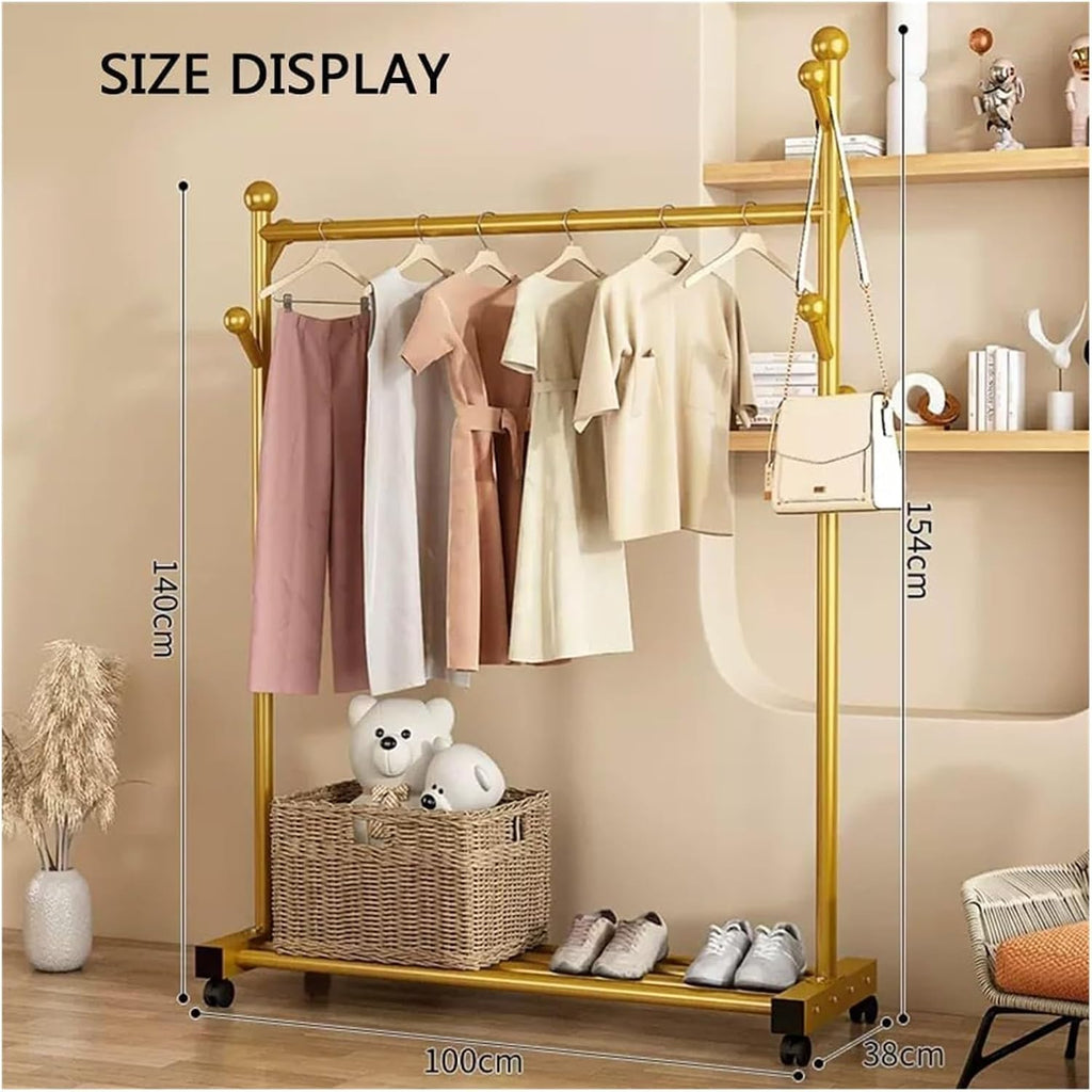 Clothes Rack, Metal Garment Rack, Multifunctional Garment Rack With Storage Shelves, Freestanding Closet With Hanging Rods(C,100 * 38 * 154cm)