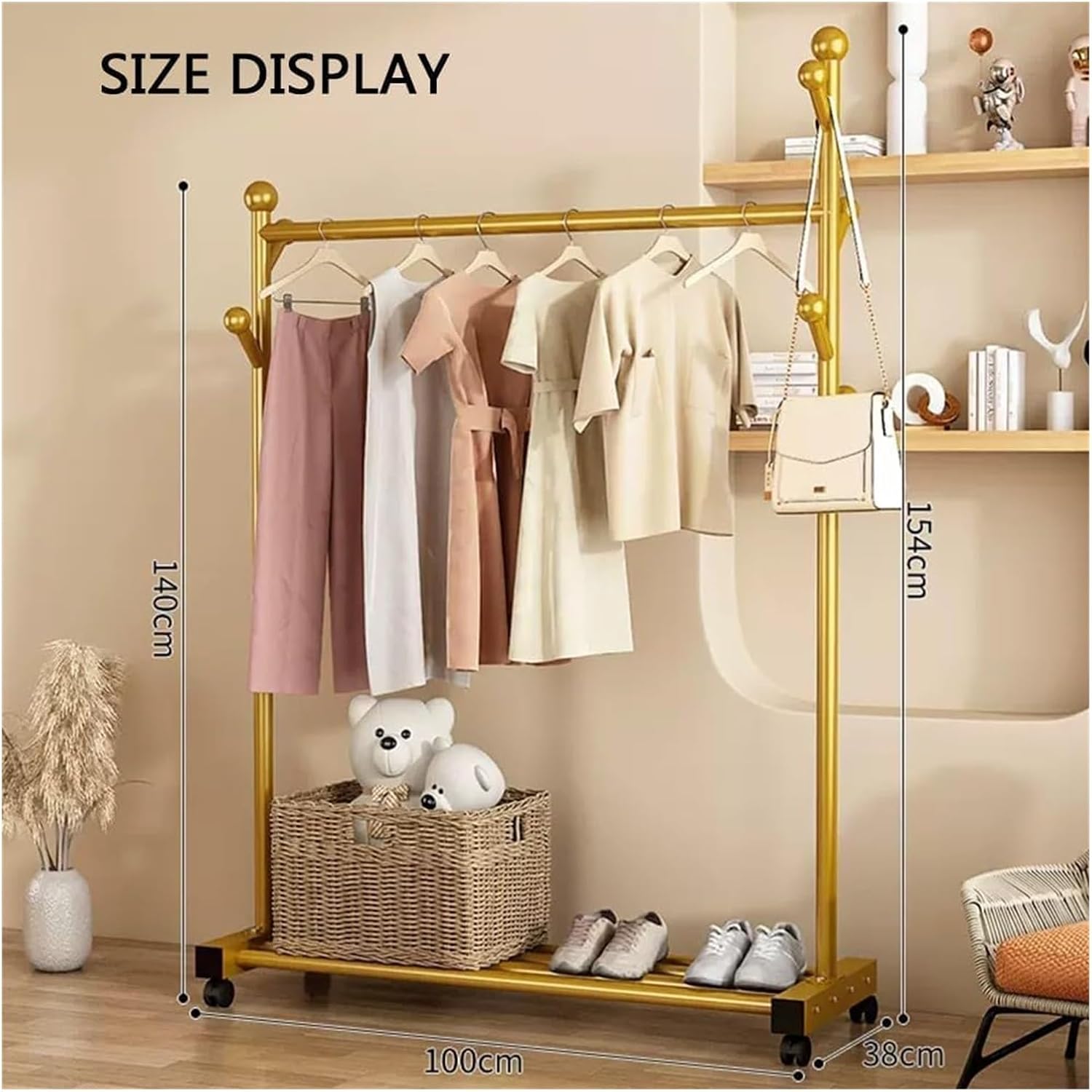 Clothes Rack, Metal Garment Rack, Multifunctional Garment Rack With Storage Shelves, Freestanding Closet With Hanging Rods(C,100 * 38 * 154cm)