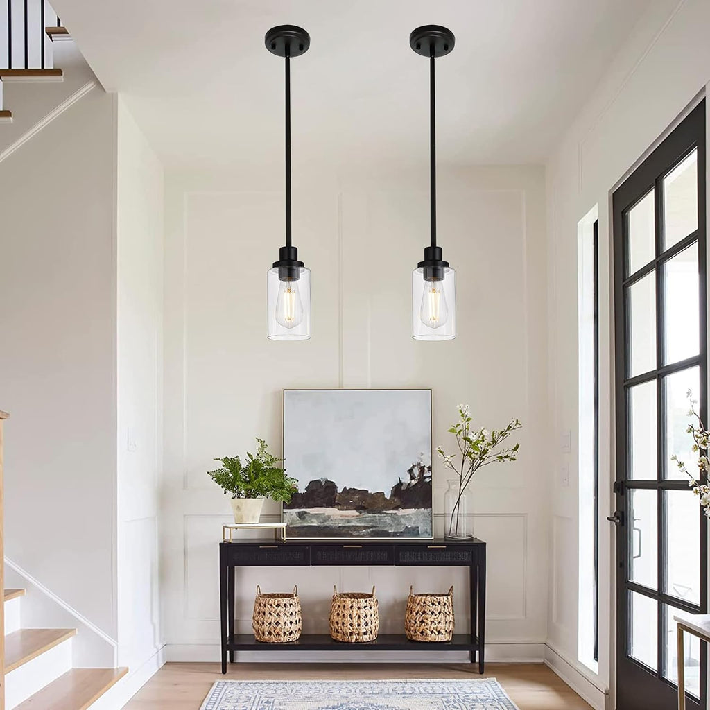 MELUCEE Kitchen Island Pendant Lighting 3 Pack Adjustable Black Hanging Ceiling Lamp with Clear Glass Shade for Bar Dining Room Corridor Living Room Bedside, 1-Light