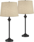 360 Lighting Lynn Modern Industrial Buffet Table Lamps 26' Tall Skinny Set of 2 Dark Bronze Brown Metal Burlap Fabric Drum Shade for Living Room House Home Dining Office Entryway Family Décor