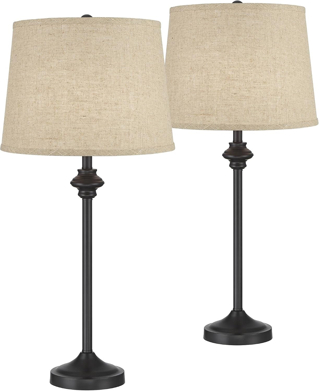 360 Lighting Lynn Modern Industrial Buffet Table Lamps 26' Tall Skinny Set of 2 Dark Bronze Brown Metal Burlap Fabric Drum Shade for Living Room House Home Dining Office Entryway Family Décor