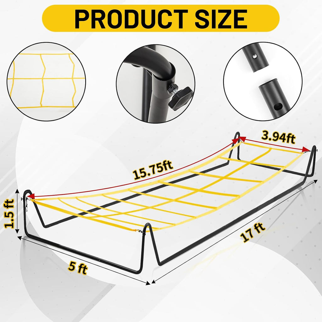 Soulchen 17 x 5 ft Running Ropes/Agility Ladder Soccer Footwork Training Net Adjustable Height Speed Ladder Basketball Football Soccer Training Equipment Fitness Workout Equipment for Youth Adults