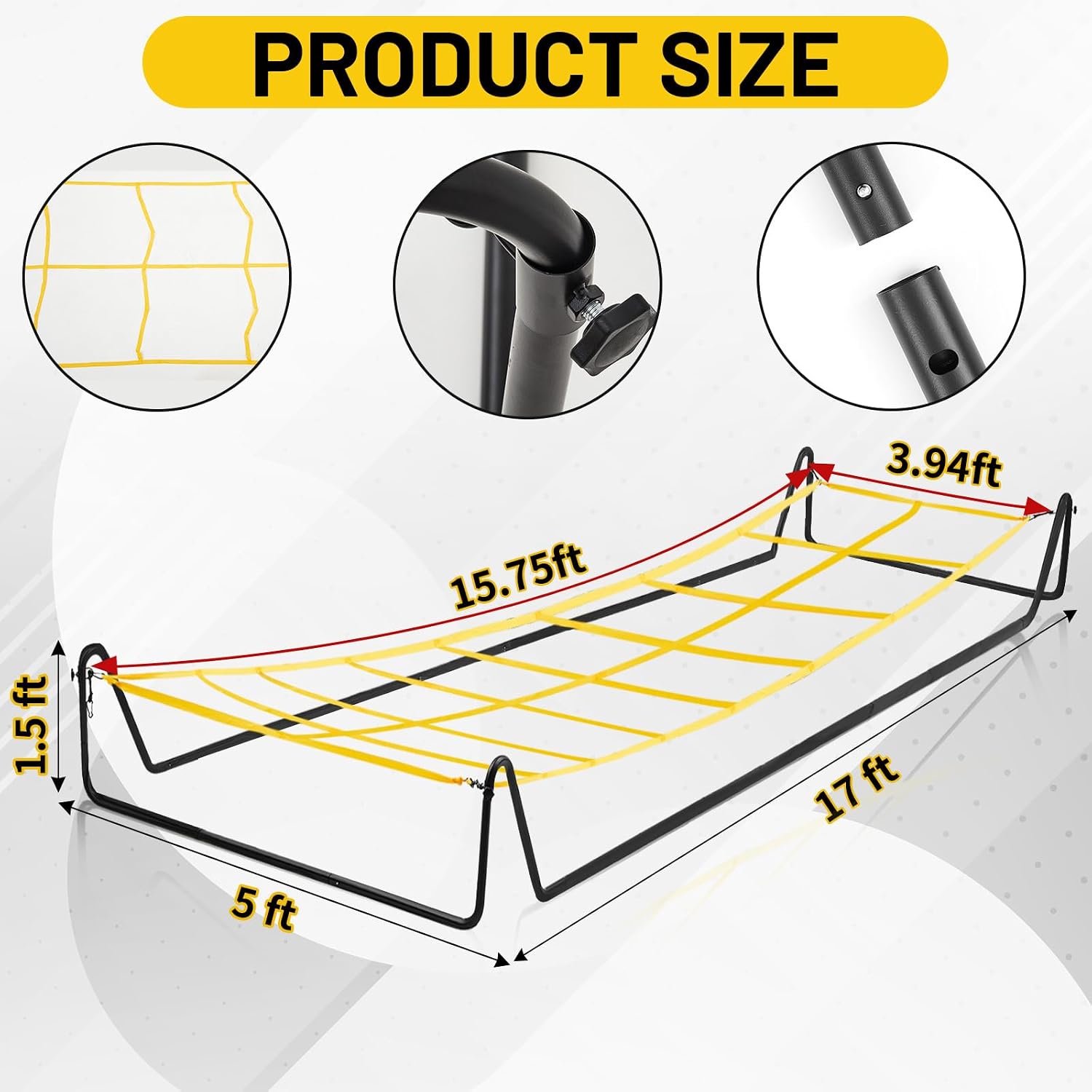 Soulchen 17 x 5 ft Running Ropes/Agility Ladder Soccer Footwork Training Net Adjustable Height Speed Ladder Basketball Football Soccer Training Equipment Fitness Workout Equipment for Youth Adults
