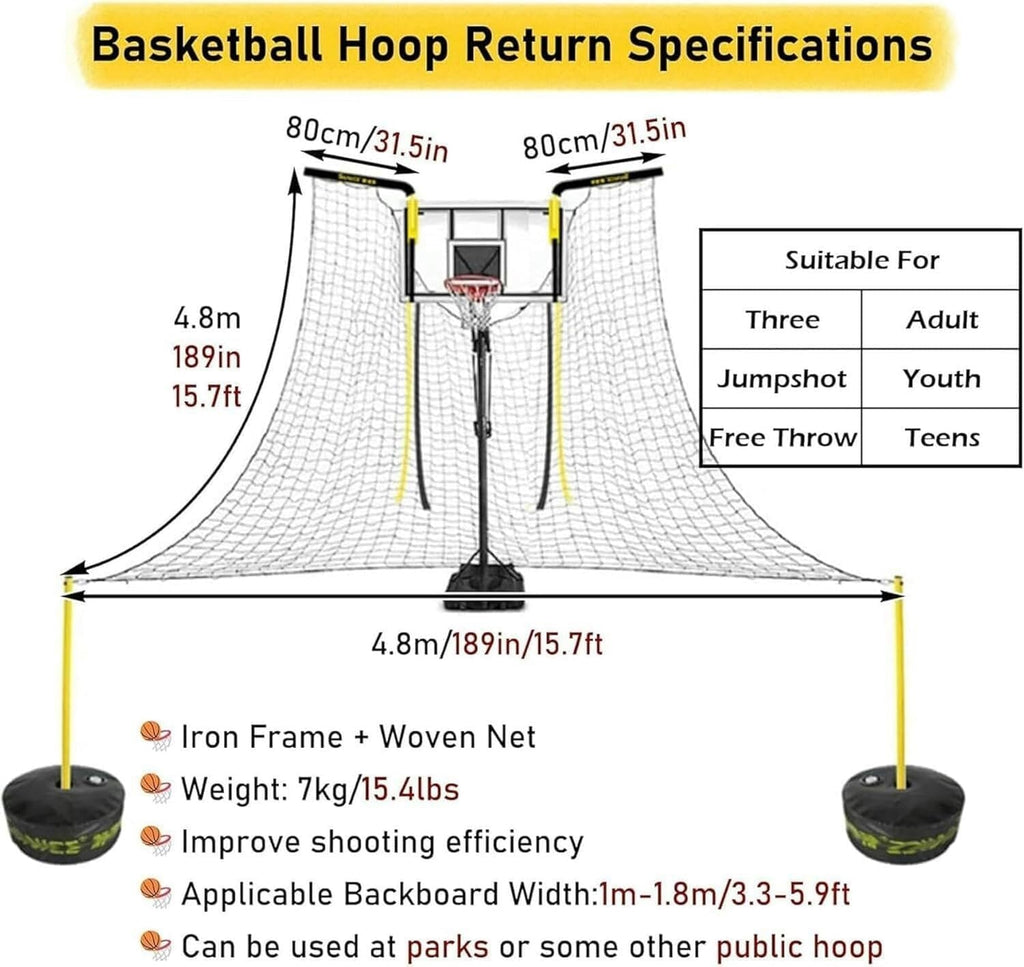 Power Network Large Rebounder with Net Basketball Trainer for 3-Pointers/Jumpers/Free Throws Heavy-Duty Ball Shooting Trainer Basketball Catcher's Trainer Automated Unit