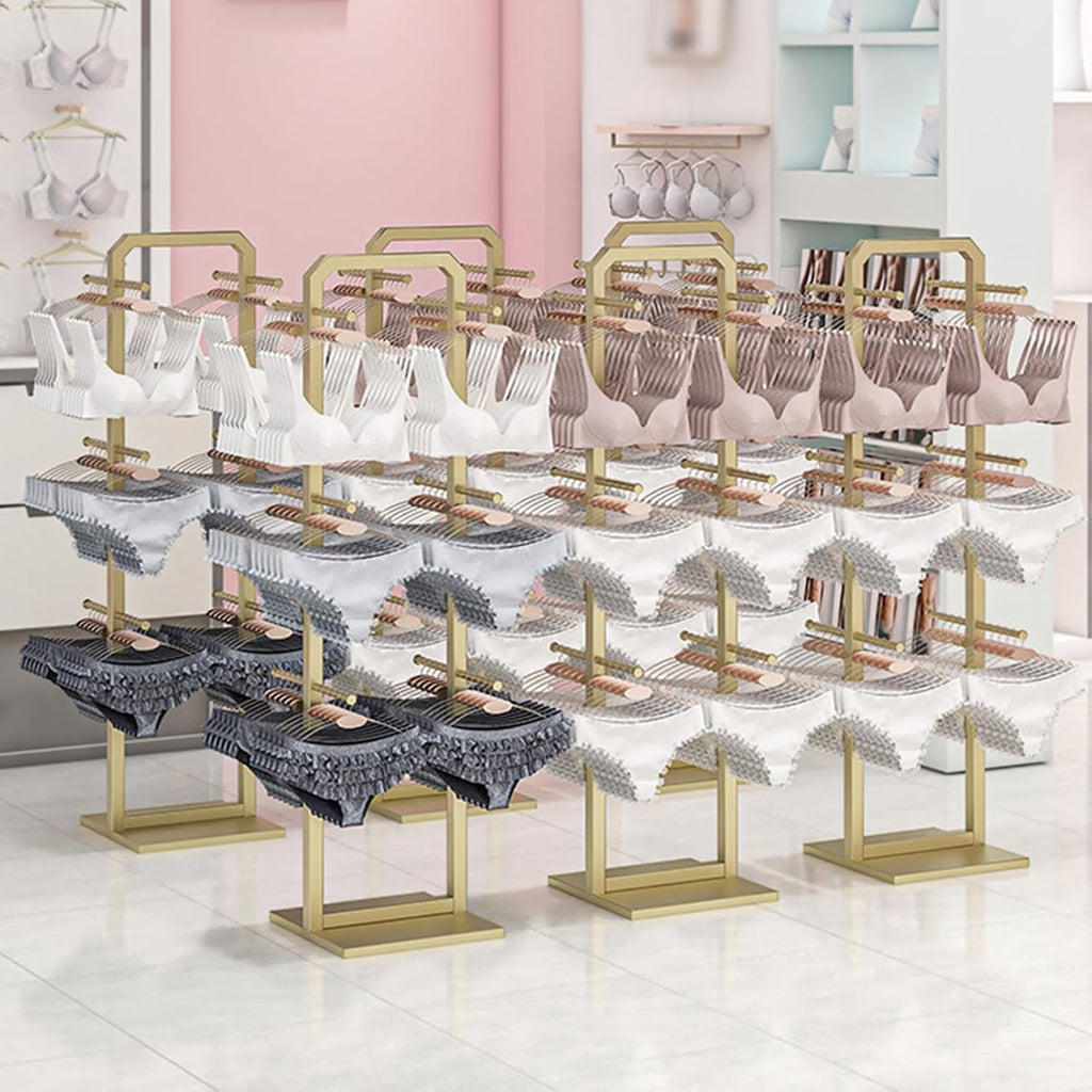 Lingerie Garment Rack Freestanding Underwear Display Stands, Commercial Shelves for Socks Bra Panties Scarves Storage - Metal Lingerie Rack for Clothing Store,Boutiq,Gold-135x35x35cm