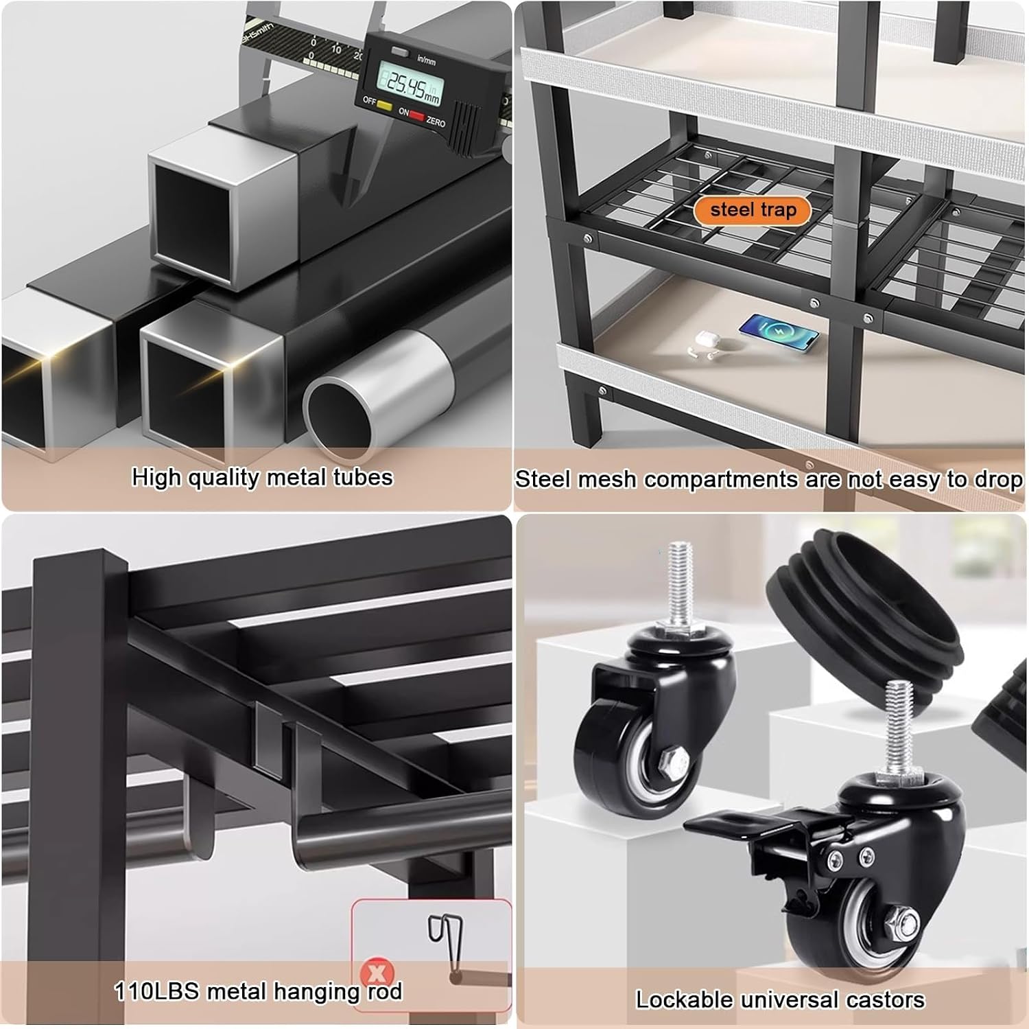 20.5in Width Foldable Heavy Duty Clothes Rack with Cover 2000LBS Rolling Garment Rack On Lockable Wheels Portable Wardrobe Closet for Bedroom for Hanging Clothing Coat Storage Rack(203cm/80in)