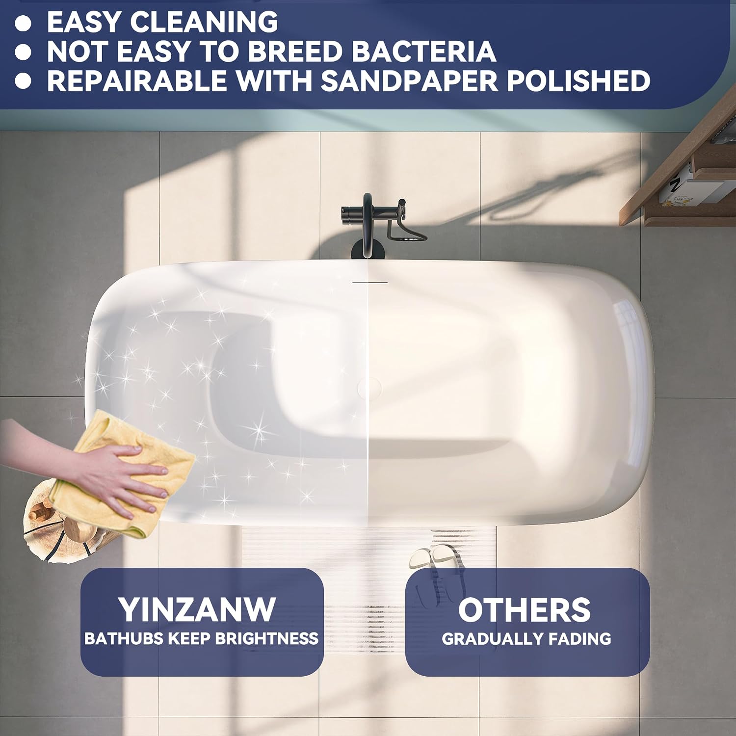 67' Acrylic Free Standing Tub, Stand Alone Tub, Freestanding Bathtub, Soaking Bathtub, cUPC Certified, PE(Glossy White)