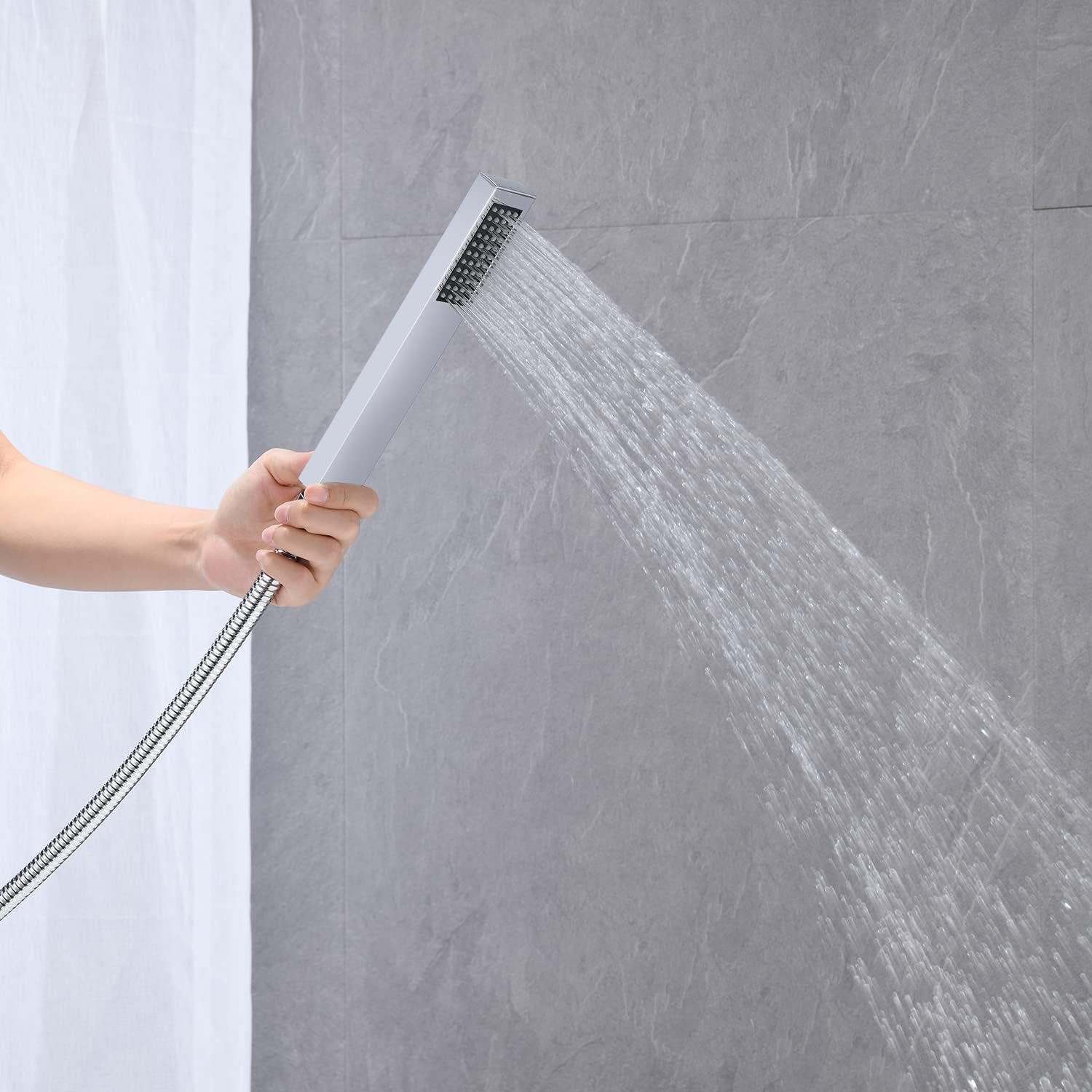 Wowkk Freestanding Tub Filler Waterfall Bathtub Faucet Chrome Floor Mount Brass Single Handle Bathroom Faucets with Hand Shower