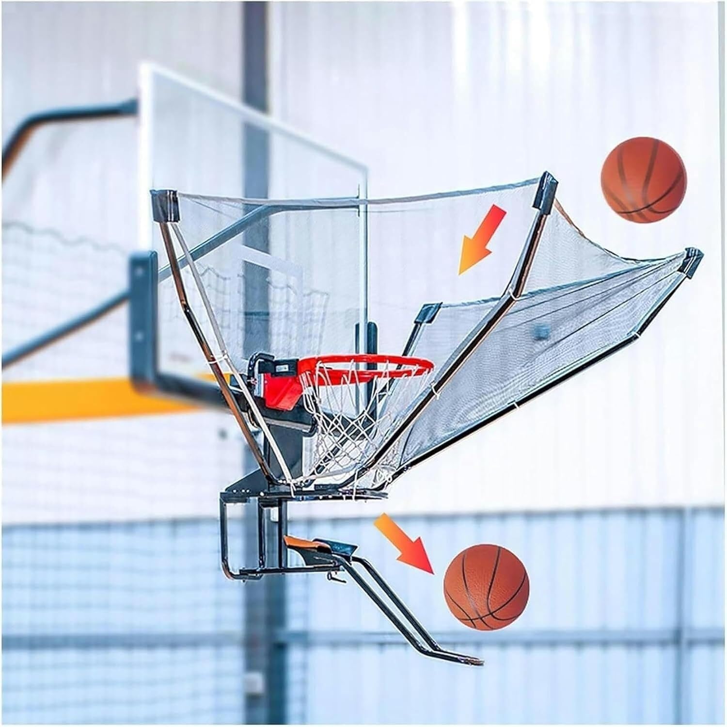 Shootaround Basketball Shooting Machine Metal Basketball Rebounder with Collapsible Net Rotating Chute Basketball Rebounder Exercise Equipment for Working Out Efficiency