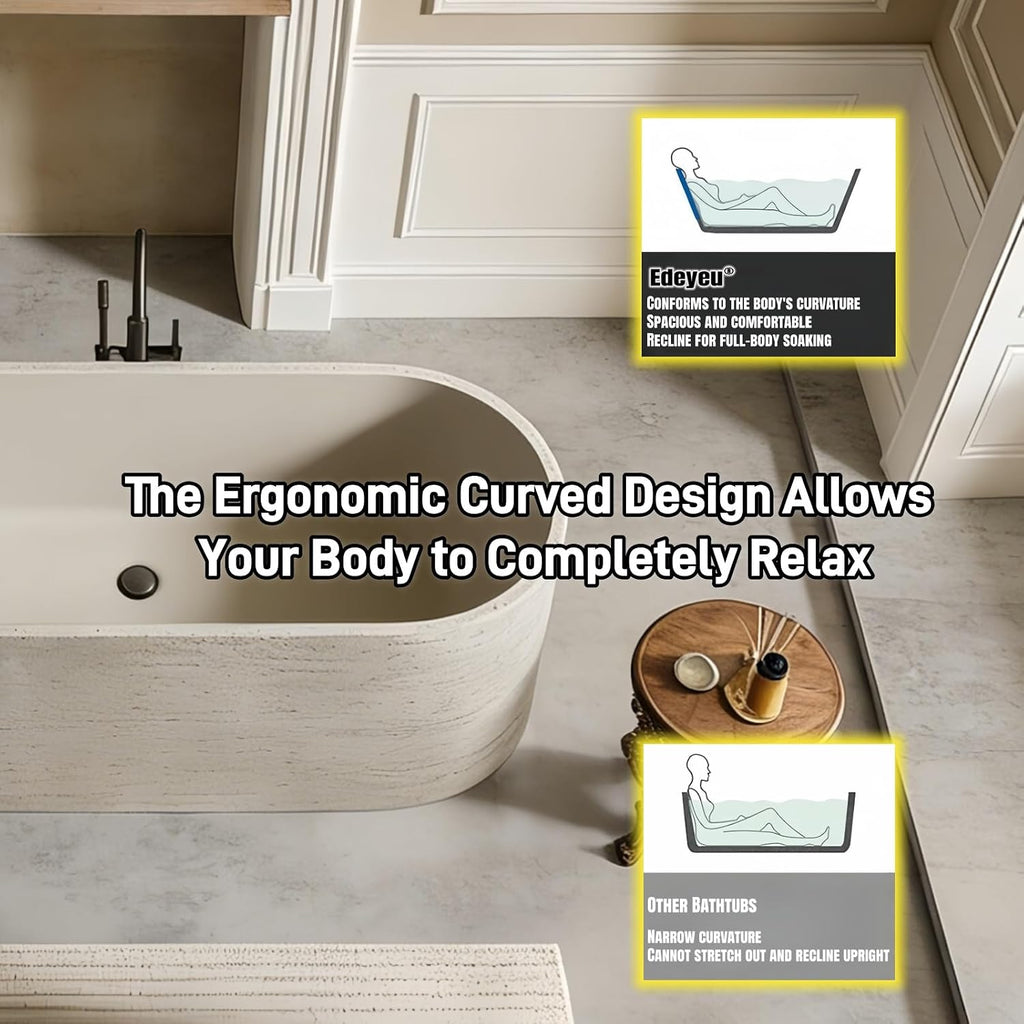 65' Edeyeu Freestanding Bathtub - Solid Surface Soaking Tub, Luxury Deep Soaker Tub, Modern Free Standing Bathtub for Ultimate Relaxation in Spas, Villas & Homes, Beige