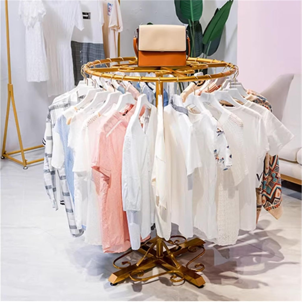 Round Garment Rack, Metal, Commercial Clothes Display Stand, Heavy Duty, 360° Rotating, for Retail Boutiques Home, Laundry Room(White,60 * 110cm)