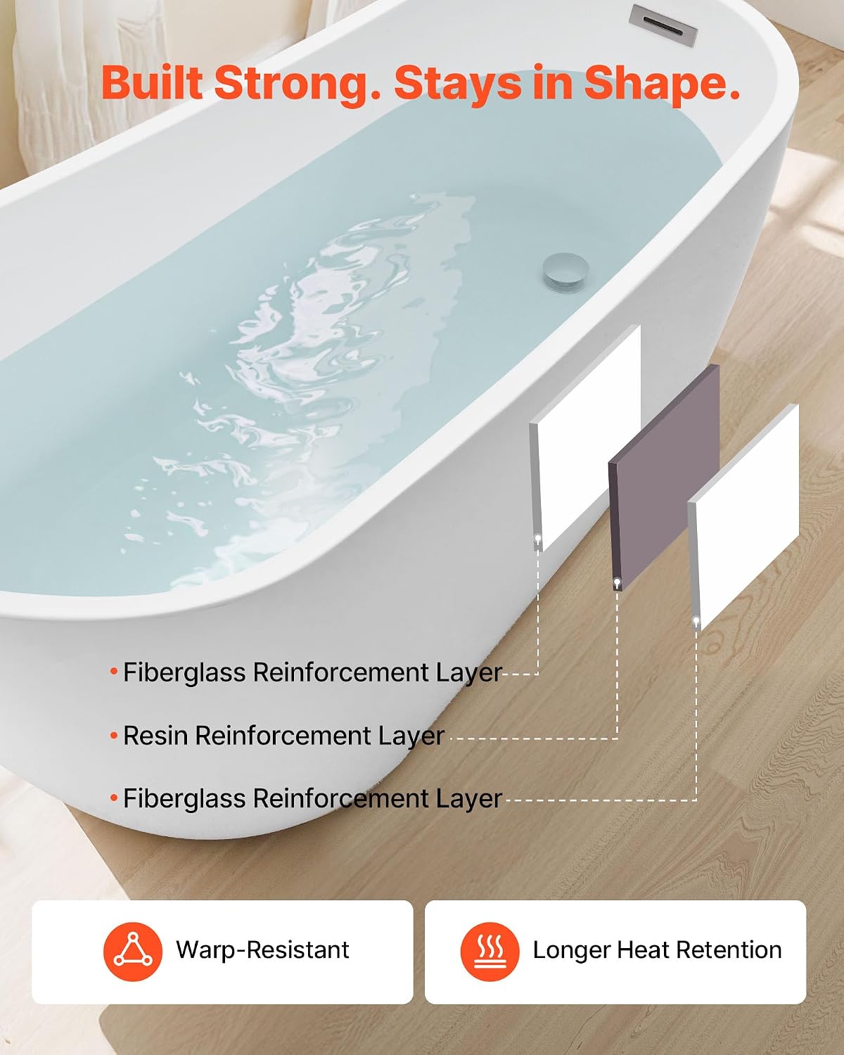 VEVOR Acrylic Freestanding Bathtub, 67 Inch Contemporary Soaking White Tub with Brushed Nickel Overflow and Drain, Elegant Oval Shape Stand Alone Soaker Bathtub for Modern Bathroom or Remodel Project